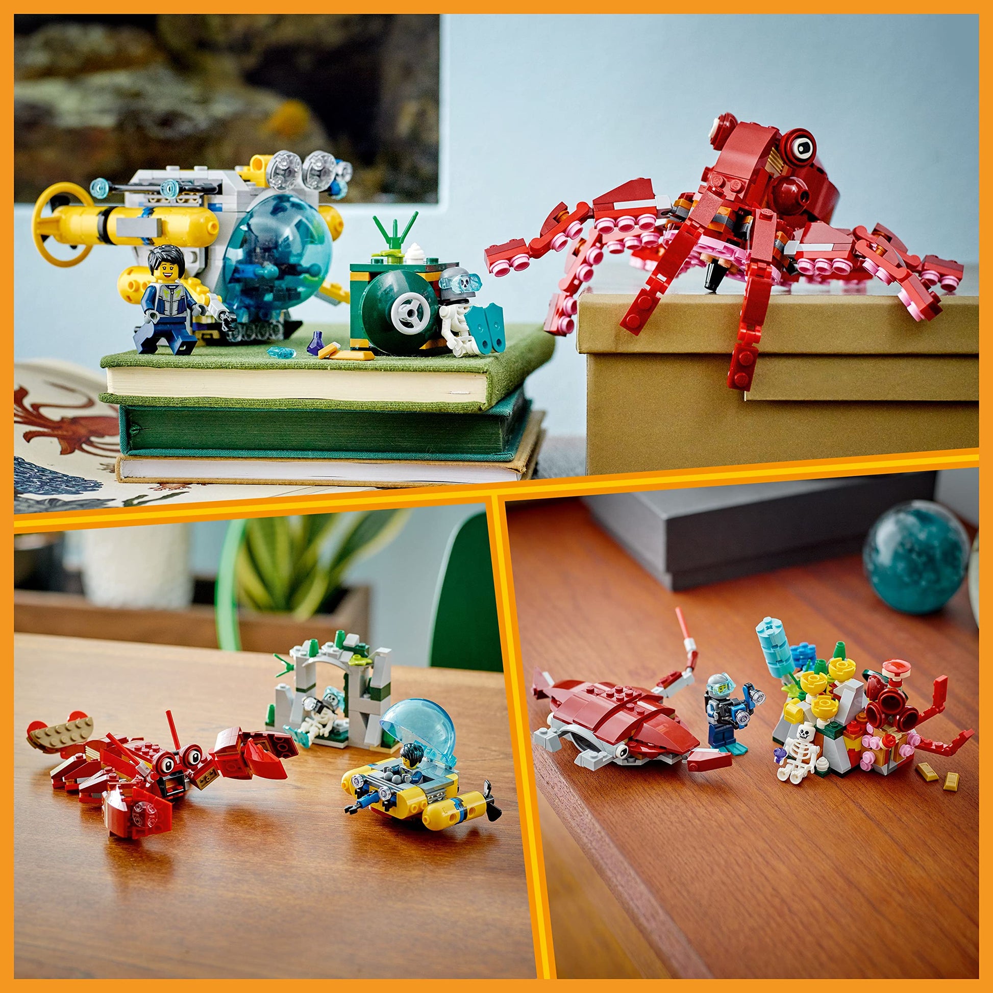 LEGO Creator 3 in 1 Sunken Treasure Mission Submarine Toy, Underwater Creatures Transform from Octopus tp Lobster to Manta Ray, Fun Sea Animal