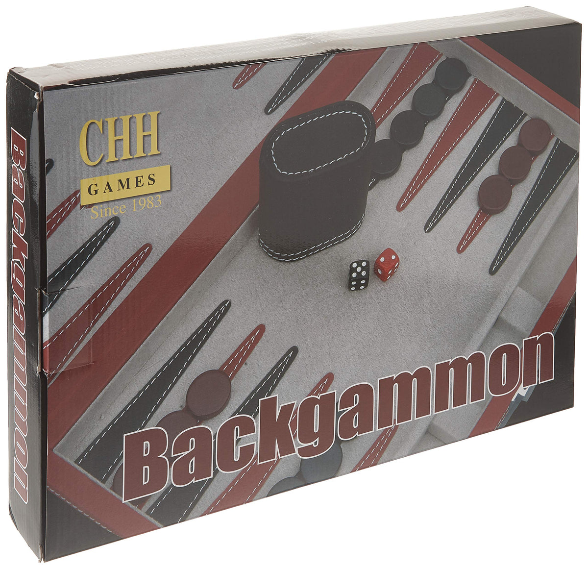 CHH 3042M 15 Inch Black and Red Leatherette Backgammon Set