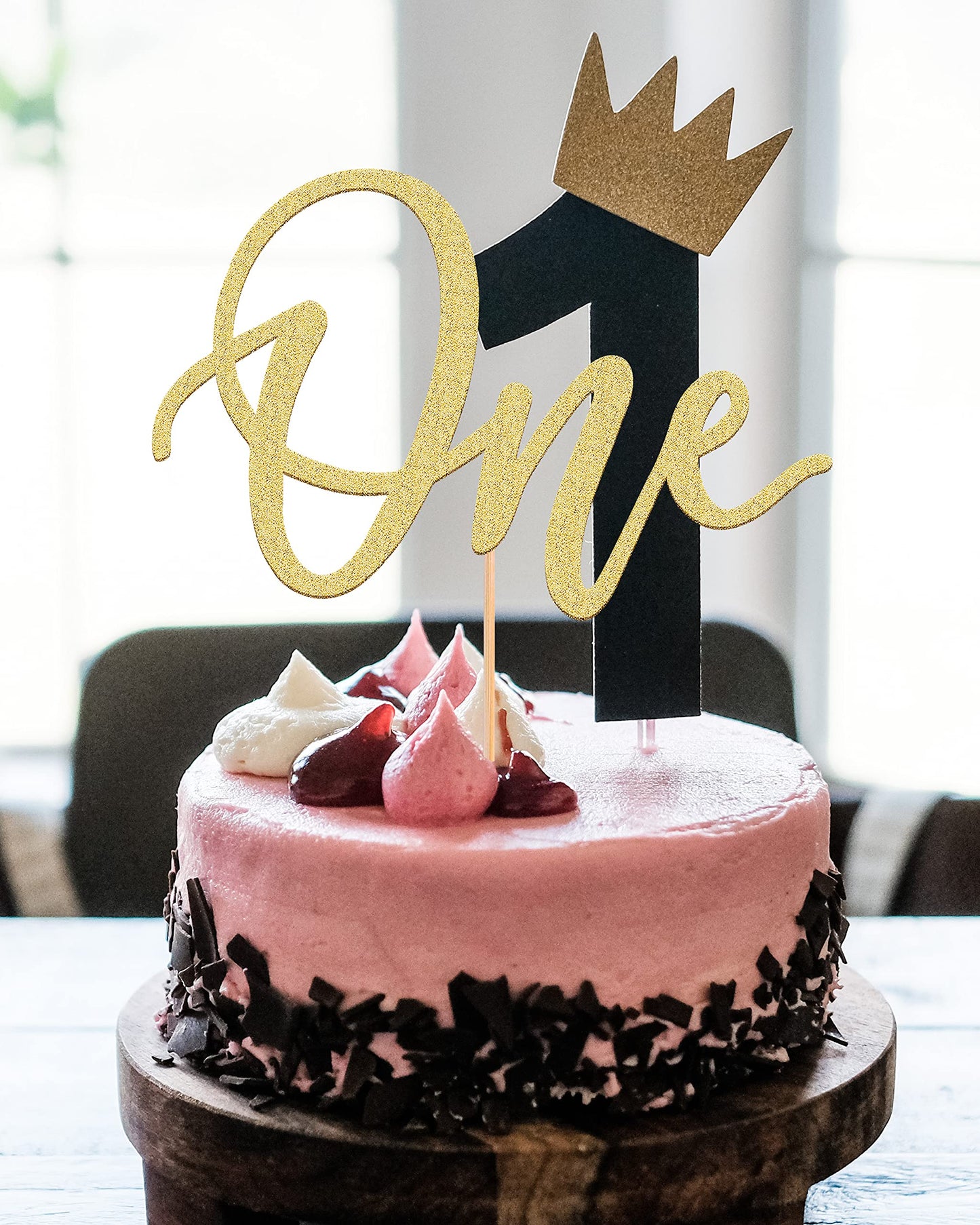 MYAMPED First Birthday Cake Topper - Glitter Gold One Sign 1st birthday Cake Decorating Supplies, Suitable for Baby Shower Favors, Gender Reveal, Baby