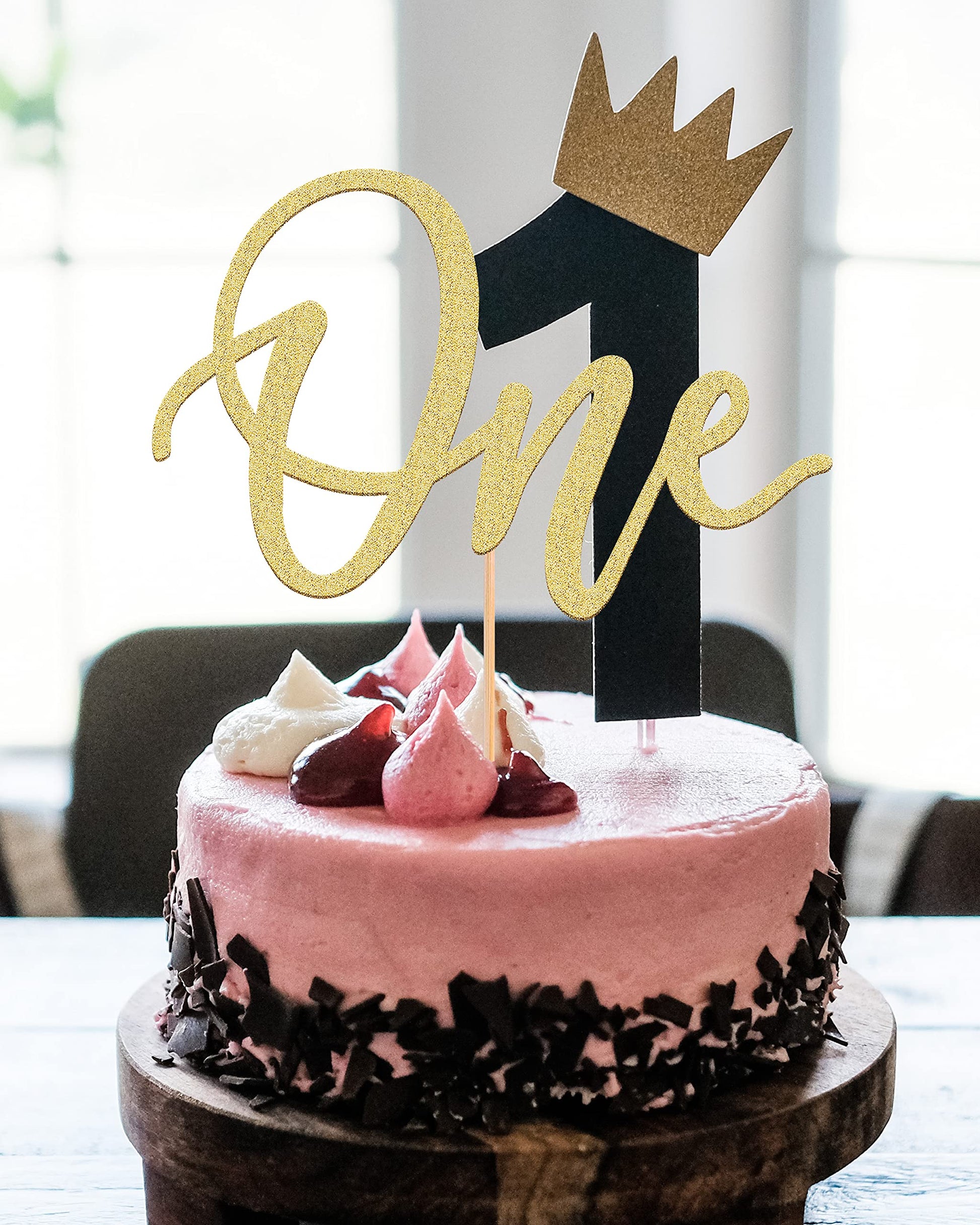 MYAMPED First Birthday Cake Topper - Glitter Gold One Sign 1st birthday Cake Decorating Supplies, Suitable for Baby Shower Favors, Gender Reveal, Baby