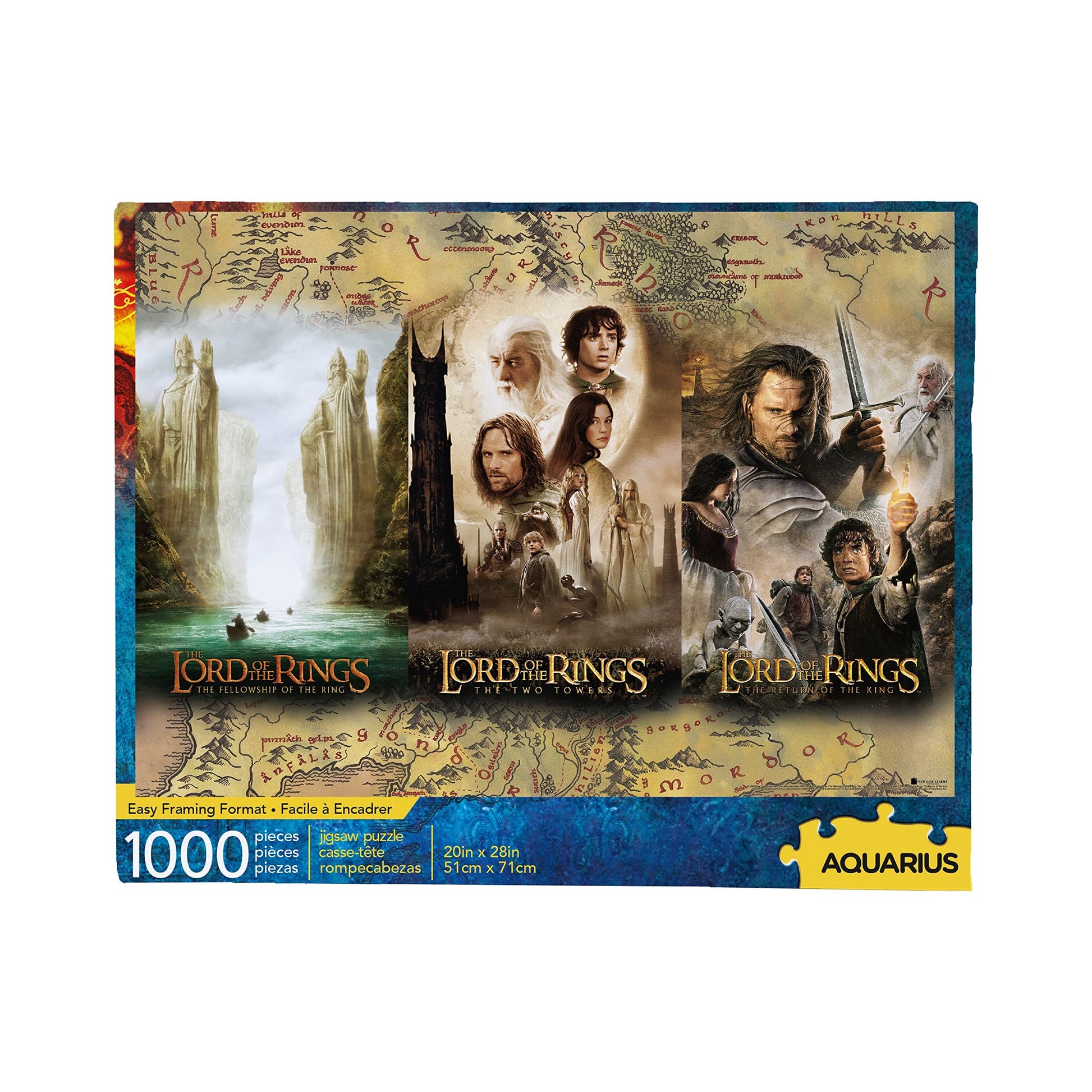 AQUARIUS Lord of the Rings 1000 Piece Jigsaw Puzzle for Adults - Movie Triptych LOTR Merchandise 20"x28" Tolkien Collectible Gift
