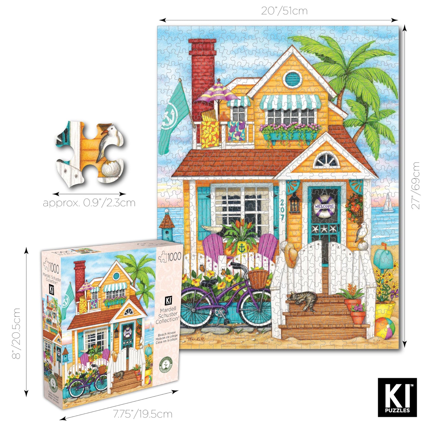 1000 Piece Puzzle for Adults Mardell Schuster Beach House Colorful Seaside 27x20 Jigsaw Puzzle