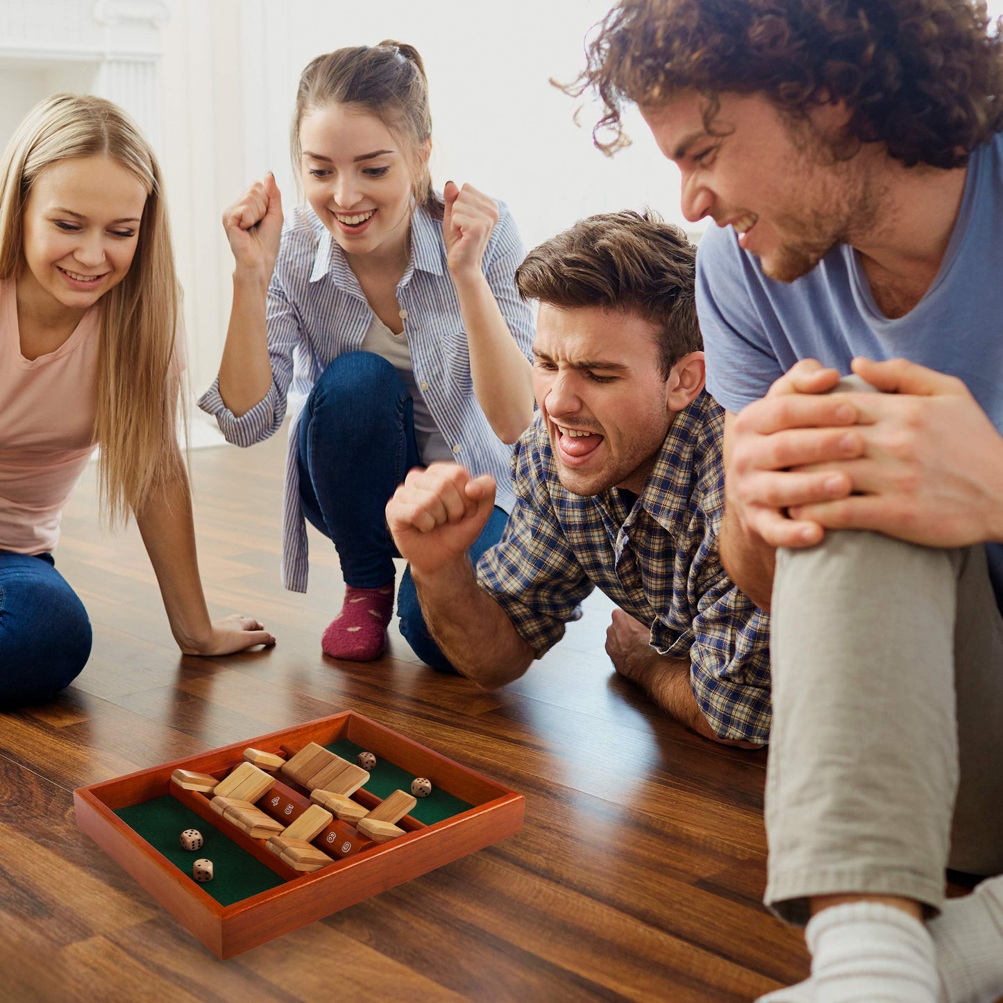 Shut The Box Game - Classic 9 Number Games Set for Up to 2 Players - Old Fashioned Wooden Board with Dice for Adults and Children by Hey Play (Green)