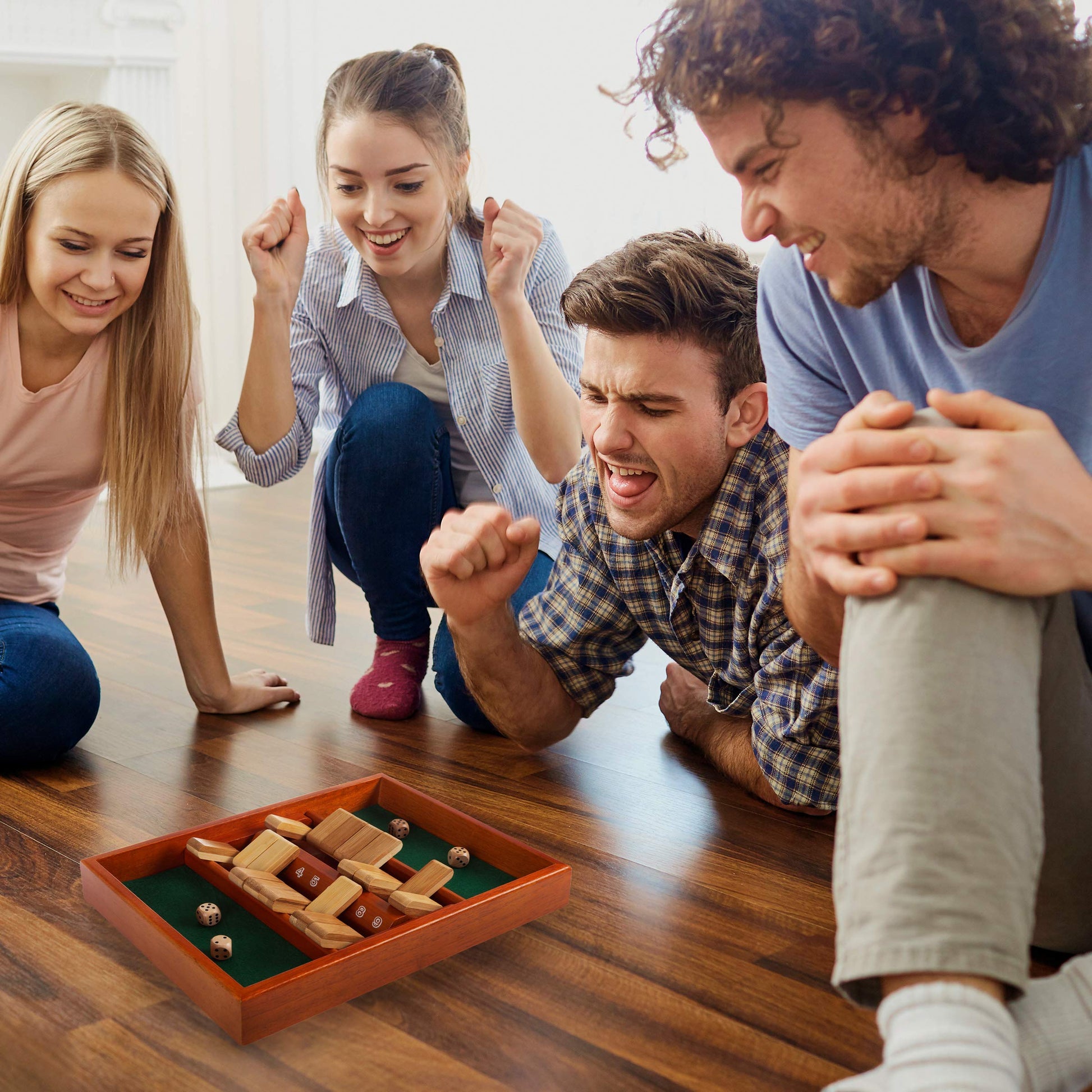 Shut The Box Game - Classic 9 Number Games Set for Up to 2 Players - Old Fashioned Wooden Board with Dice for Adults and Children by Hey Play (Green)