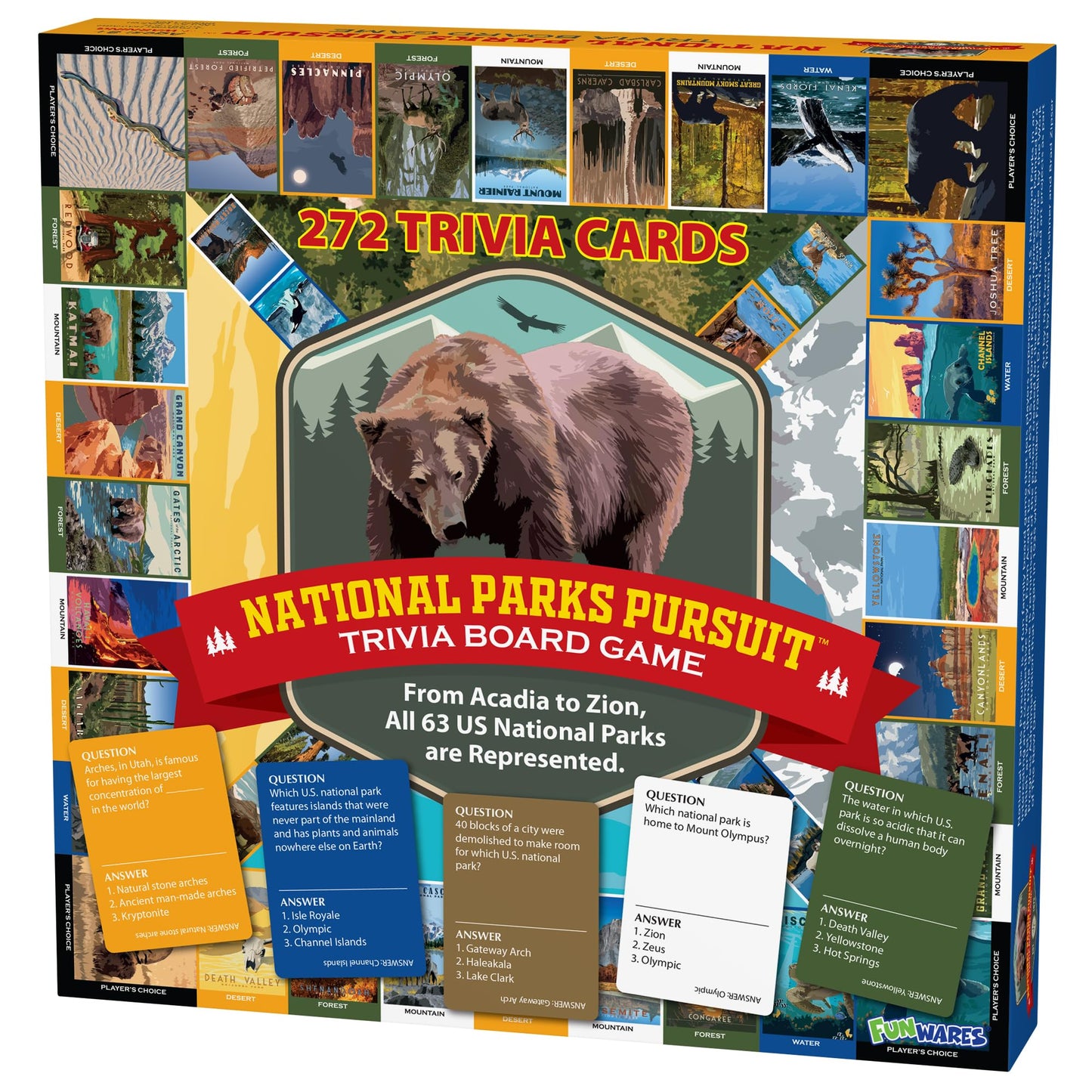 Funwares National Parks Pursuit - Educational Trivia Board Game for Kids Adults and Families - Fun Geography Travel Learning Game Night Activity