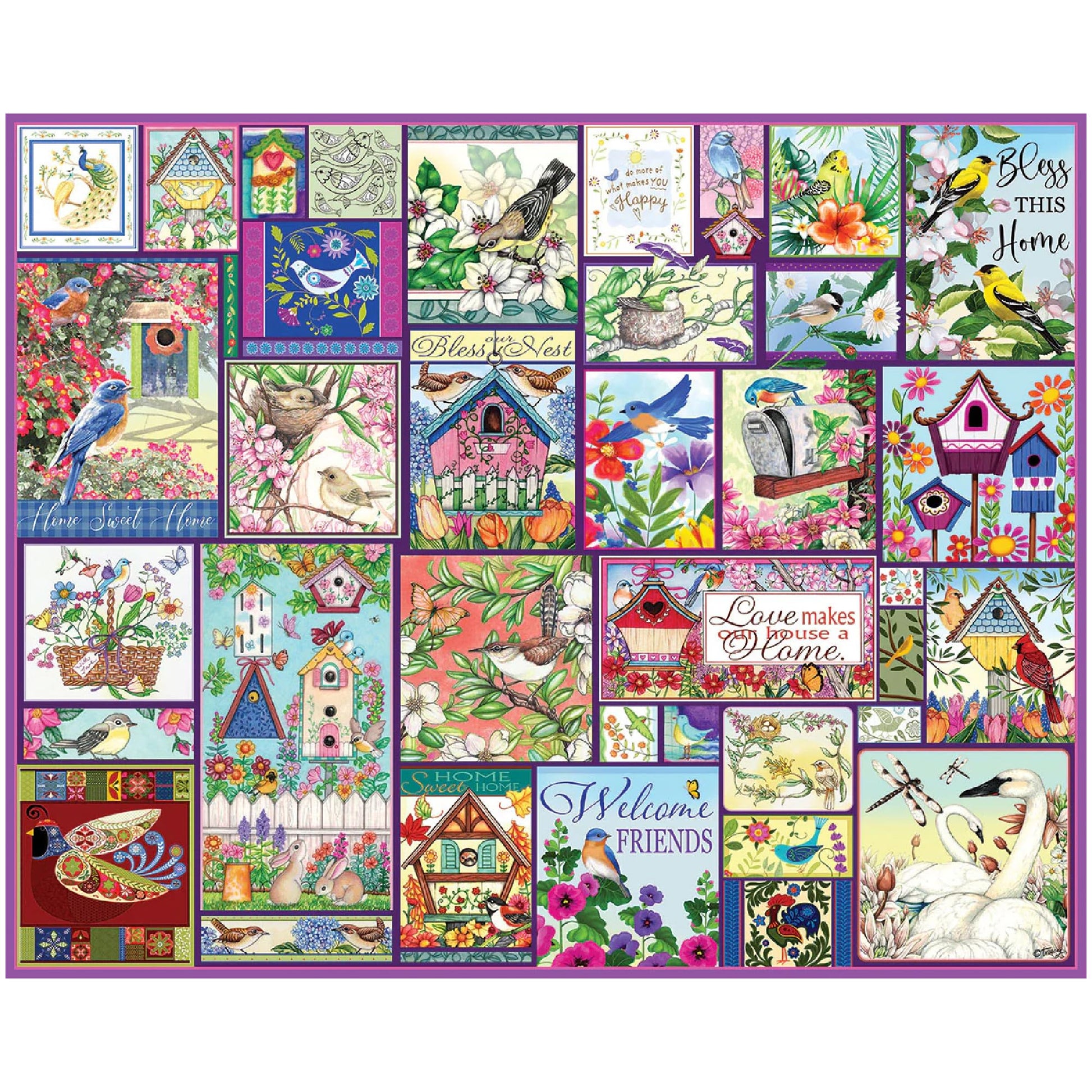 White Mountain 1000 Piece Jigsaw Puzzle Vintage Birdhouse, The Birds