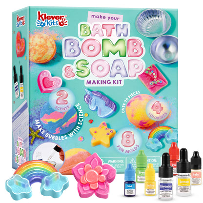 Klever Kits Bath Bomb, Soap Making Kit for Kids, 2-in-1 Spa Science Kits, DIY Make Your Own Bath Bombs & Soap, Spa Kit for Kids, Gifts Toys