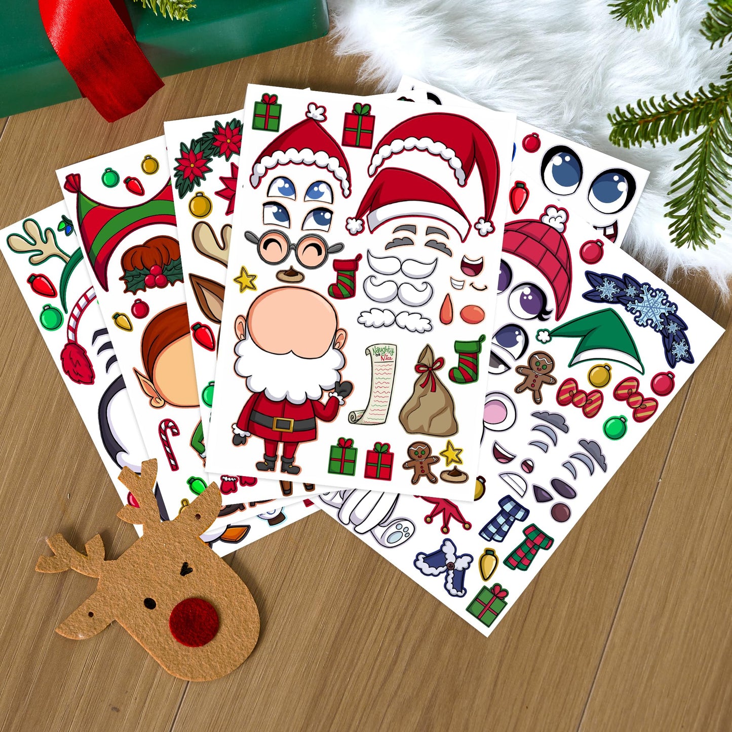 JOYIN 36 Pcs Christmas Make-a-face Sticker Sheets Make Your Own Xmas Characters Mix and Match Sticker with Full Body Design Reindeer, Snowman, Elf