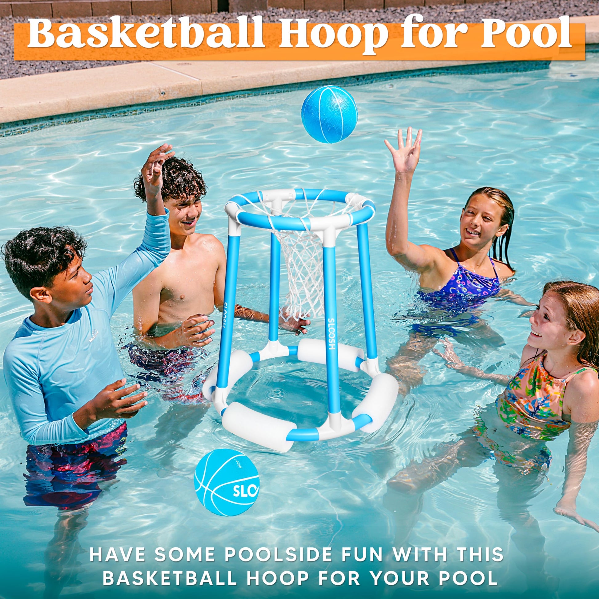 Sloosh Pool Basketball Hoop Set, Floating Basketball Pool Game, Swimming Floats Toys with Balls Pump, Summer Outdoor Water Play Toy for Kids