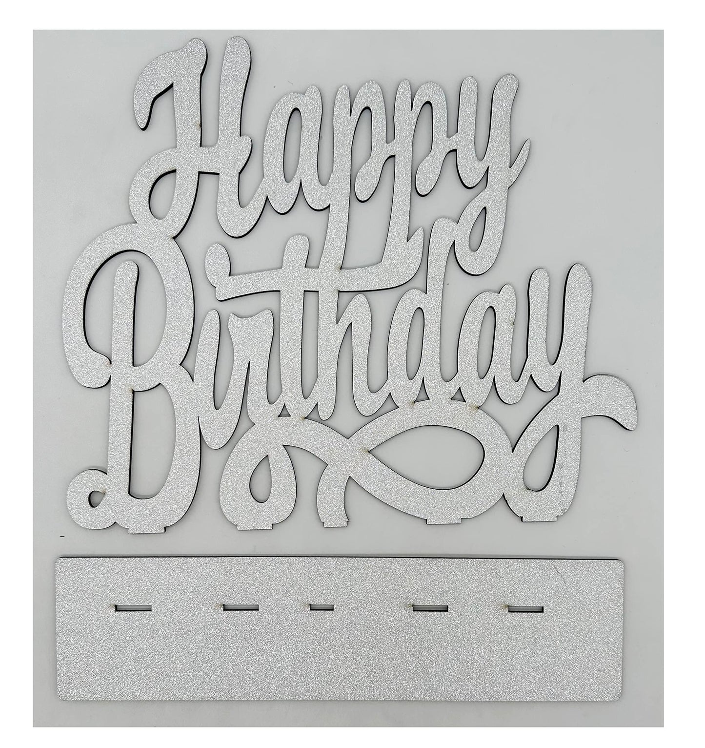 Happy Birthday Wood Sign Wall Decor Wooden Table Sign Centerpiece Birthday Party Decoration Supplies - 4 PCS (Sliver/Glitter)
