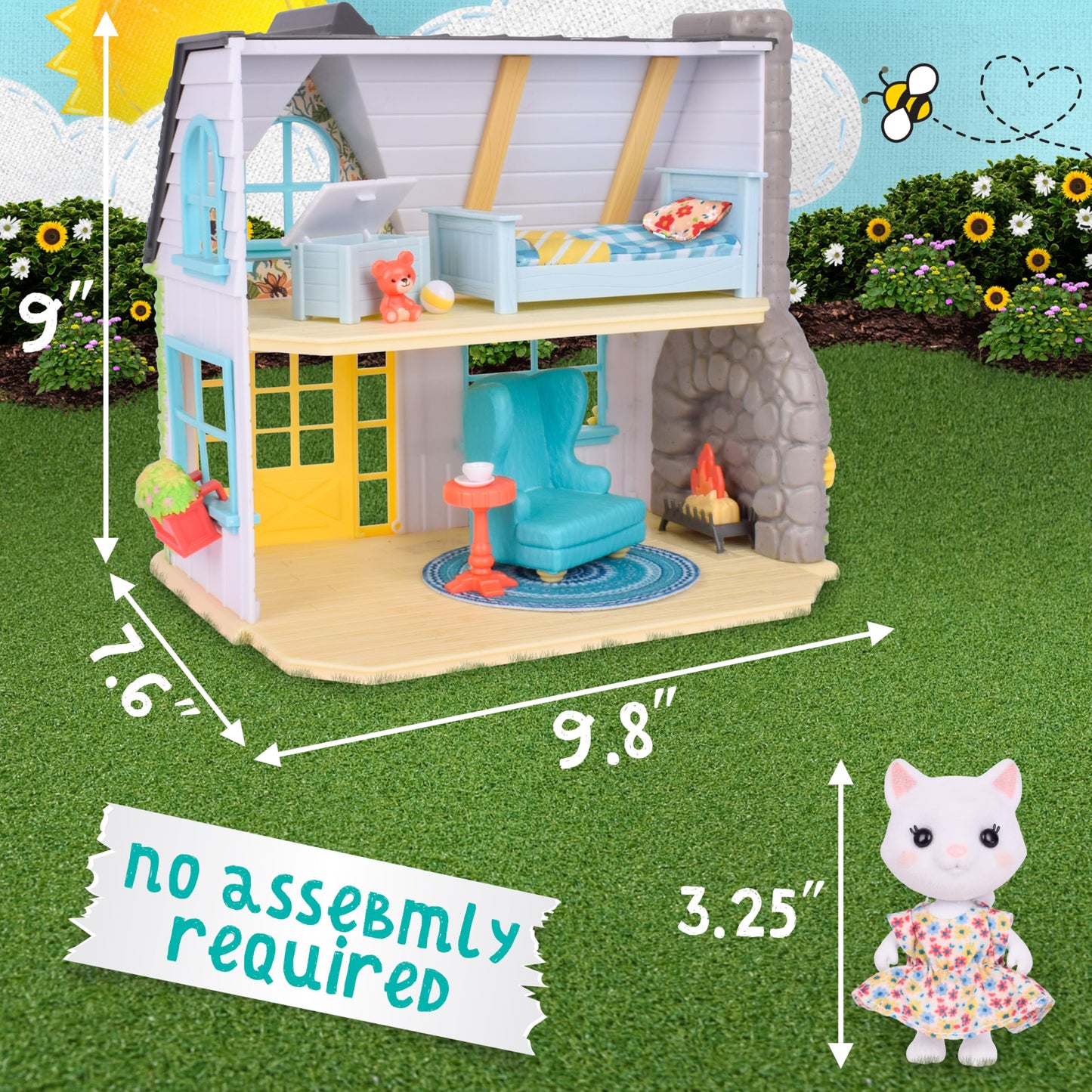 Honey Bee Acres 11" Tall Sunflower Cottage Doll Playset, 17 Pieces,White