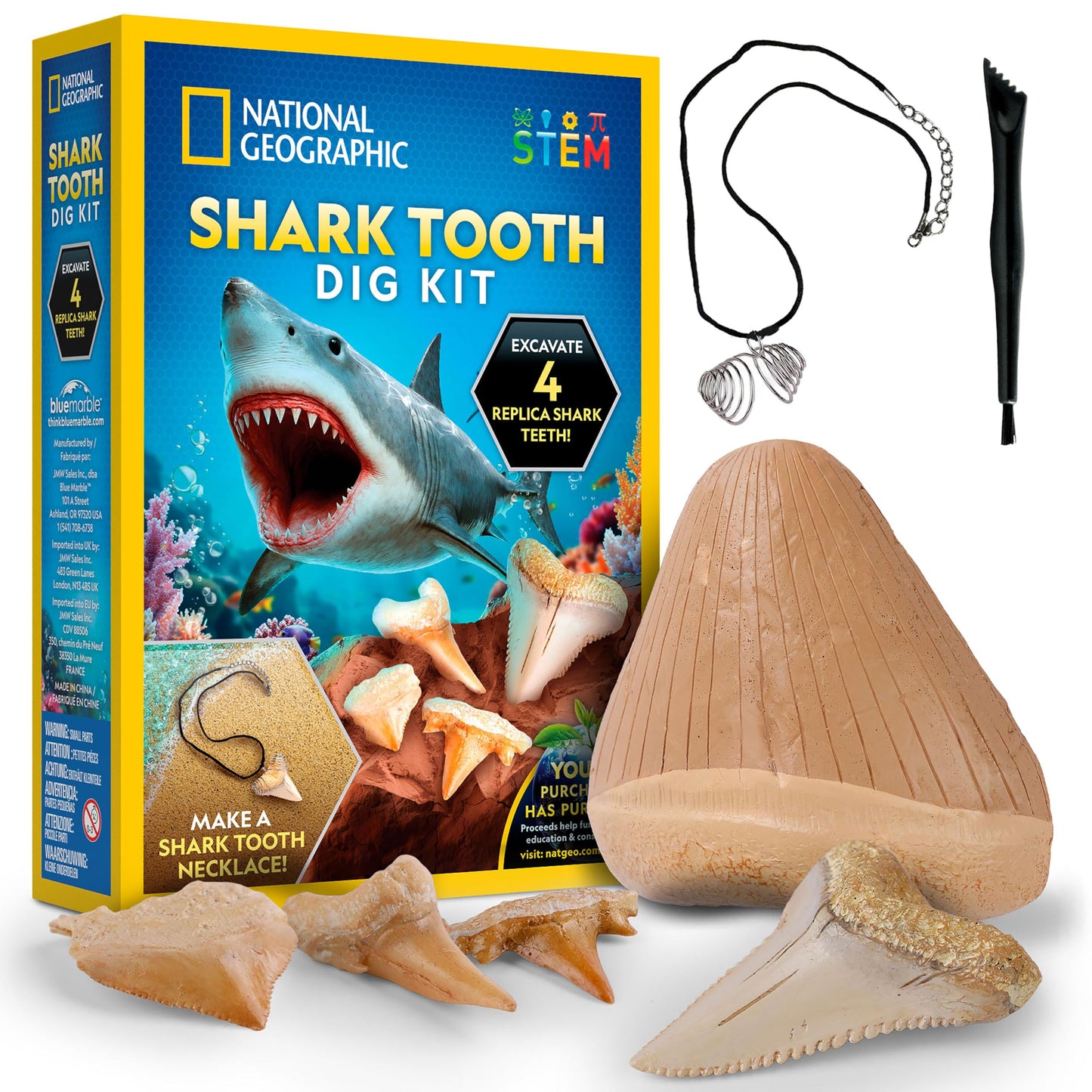 National Geographic Shark Tooth Fossil Dig Kit and Necklace for Kids