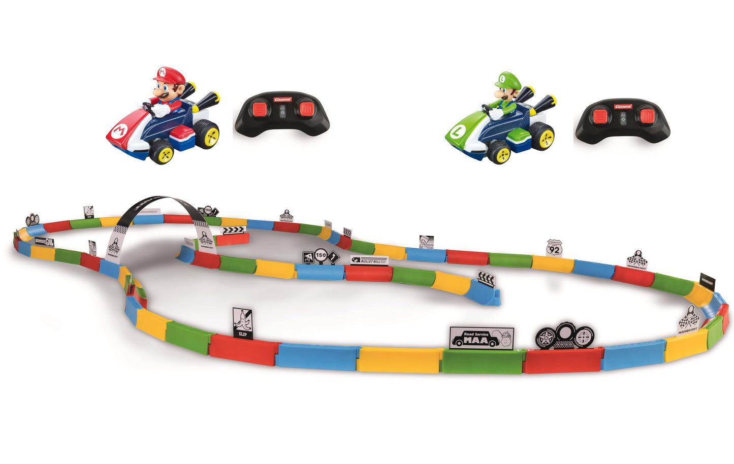 Carrera RC Mario Kart Tabletop Toy Racing Set Featuring Mario & Luigi 2.4GHz Radio Remote Control Cars for Children 6 and up - Ready to Run