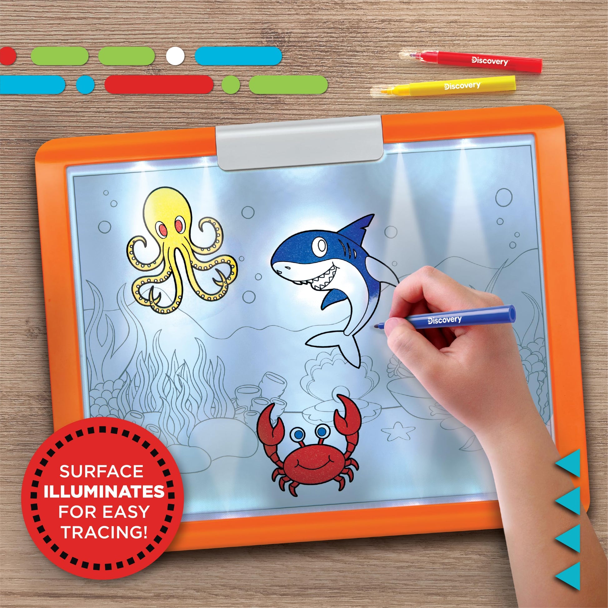 Discovery LED Tracing Tablet, 26-Piece Set with Washable Markers, Tracing & Template Sheets, Battery Powered Doodle Activity Lightboard, Kids Drawing