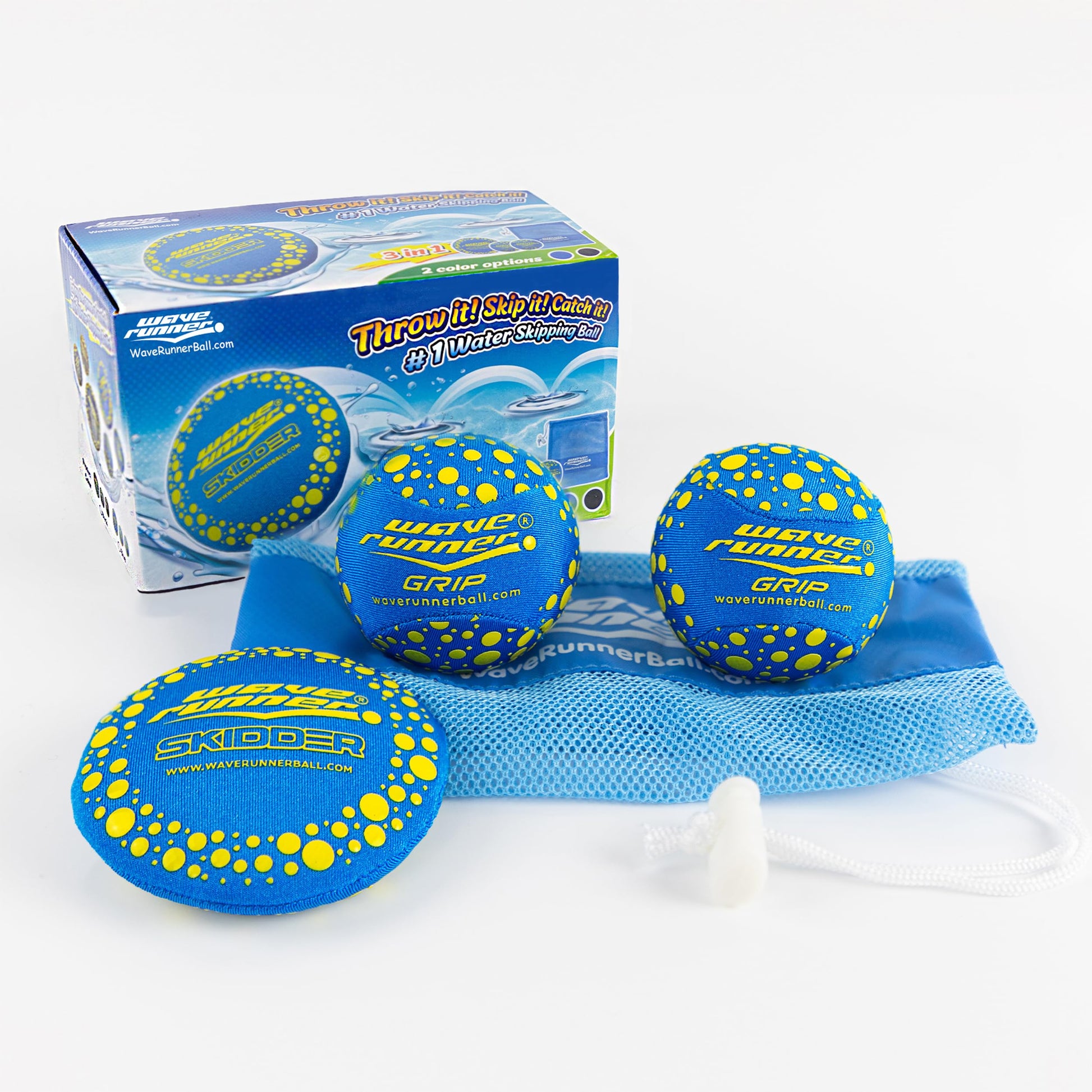 Wave Runner Water Skipping Balls 2 Pack, Soft Foam Pool Balls for Kids & Adults, Bounce Across Water, Floating Beach Toys with Mesh Bag, Summer Pool
