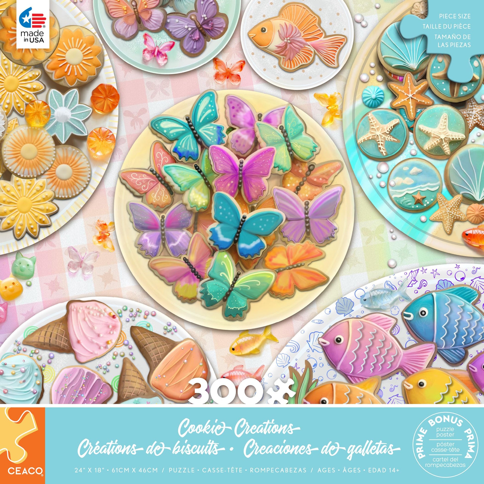 Ceaco - Cookie Creations Puzzle 300 Oversized Pieces - Rose Khan - Pastel Cookie Art Jigsaw Puzzle with Bonus Poster - Large Piece Puzzle for Adults