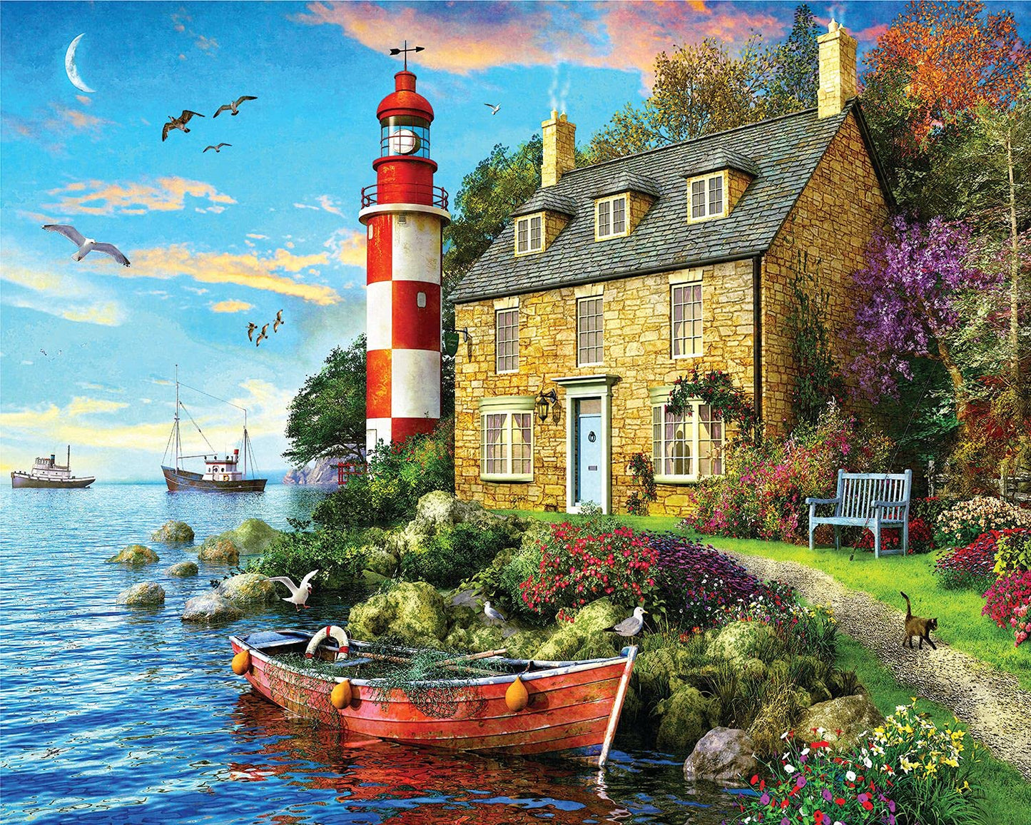 Majestic Value Brand 1000 Piece Jigsaw Puzzle of a Seaside Cottage Near a Lighthouse