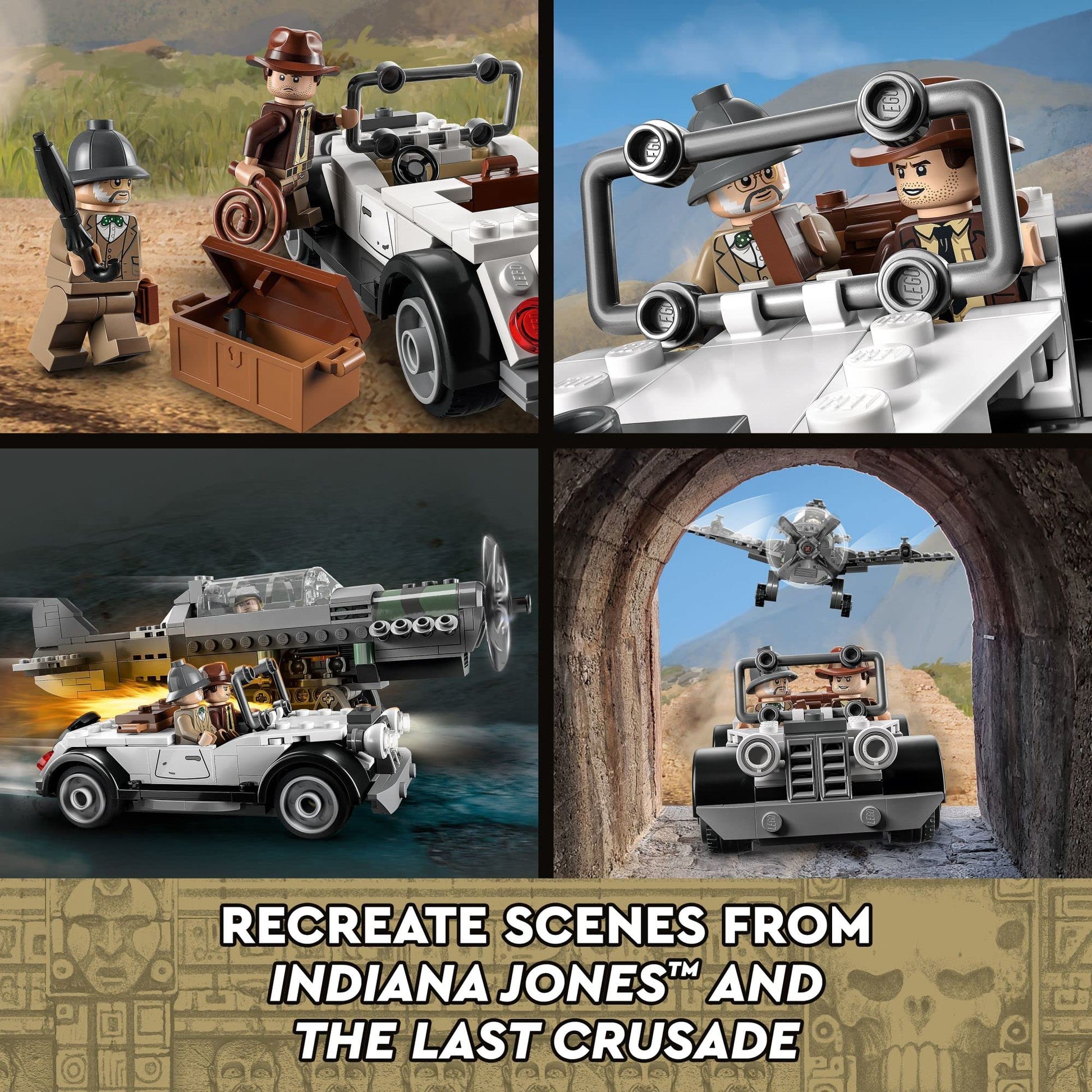 LEGO Indiana Jones and the Last Crusade Fighter Plane Chase 77012 Building Set, Featuring a Buildable Car Airplane Toy, 3 Minifigures Including Jones