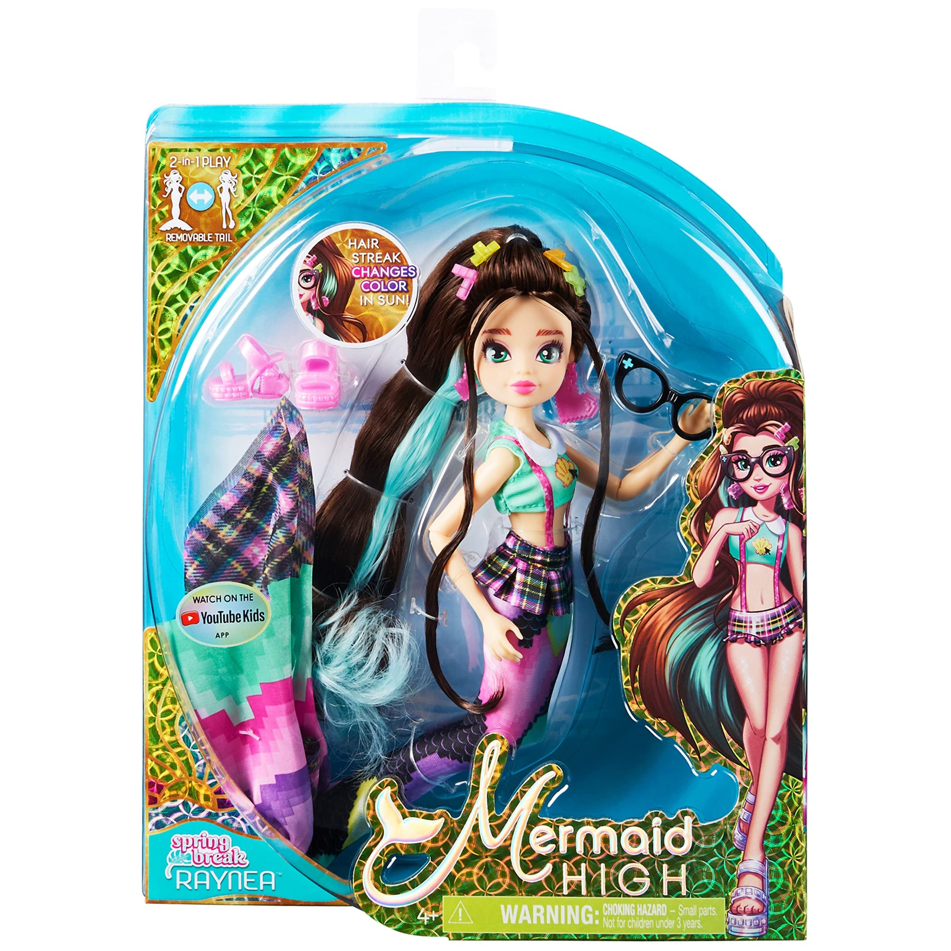MERMAID HIGH, Spring Break Raynea Mermaid Doll & Accessories with Removable Tail and Color Change Hair Streak, Kids Toys for Girls Ages 4 and up