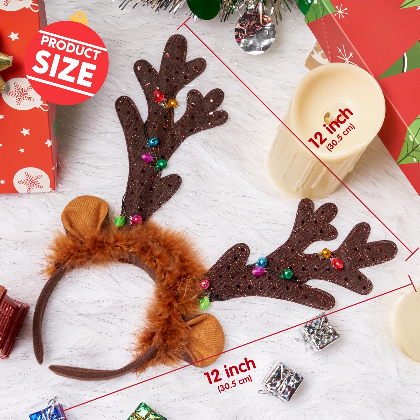 JOYIN 4 PCS Christmas Light Up Antler Headband, Long Antler Headband for Adult Kids Christmas Party Favor Supplies Xmas Accessories Holiday.