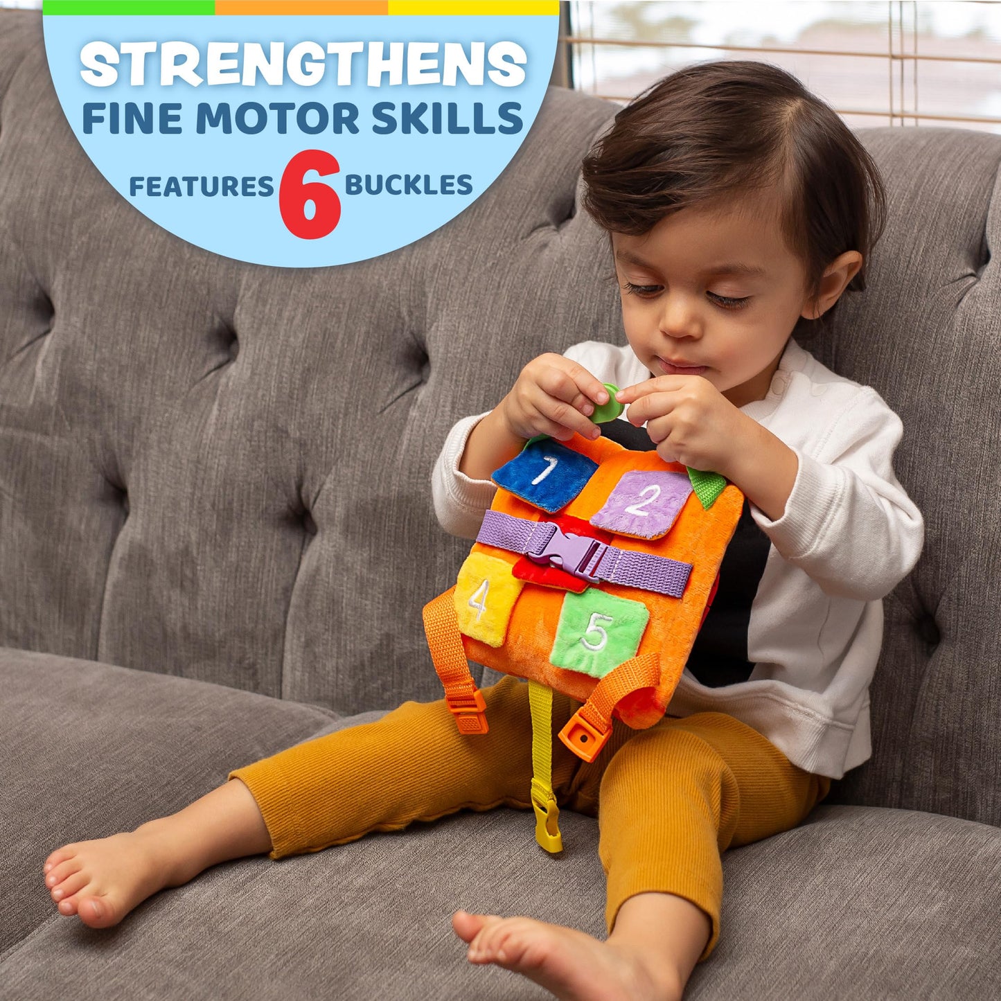 Buckle Toys - Bizzy Square - Learning Activity Toy - Develop Motor Skills and Problem Solving - Easy Travel Toy - Occupational Therapy Toy