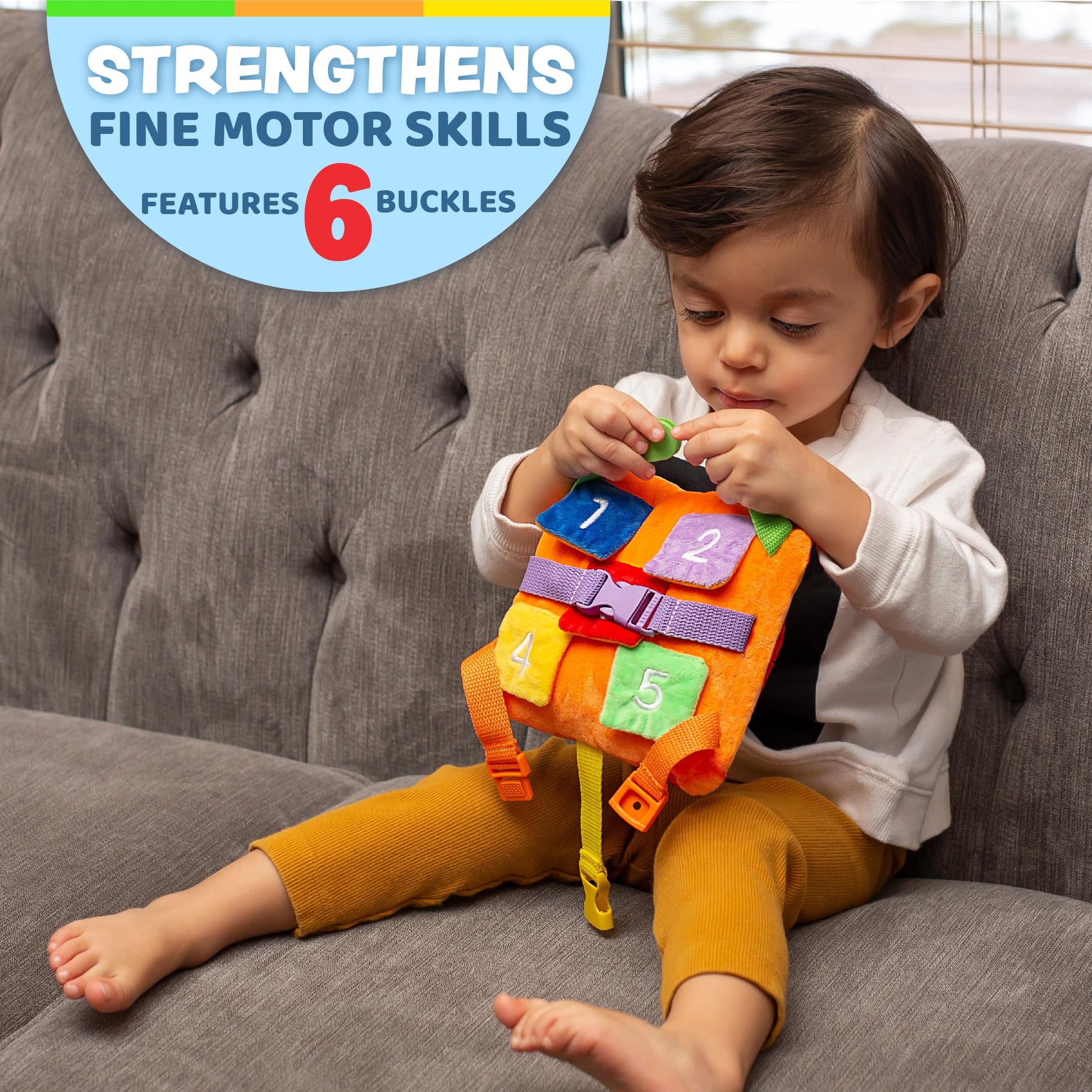 Buckle Toys - Bizzy Square - Learning Activity Toy - Develop Motor Skills and Problem Solving - Easy Travel Toy - Occupational Therapy Toy
