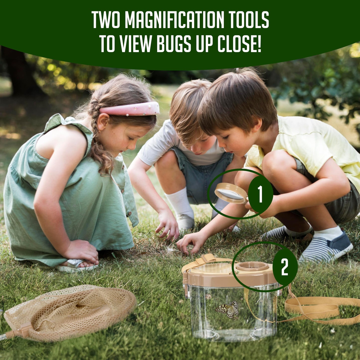 Montessori Mama Kids' Bug Catching Kit - Complete Insect Exploration Set with Habitat, Extendable Net, Magnifying Tools & Carry Strap - Educational