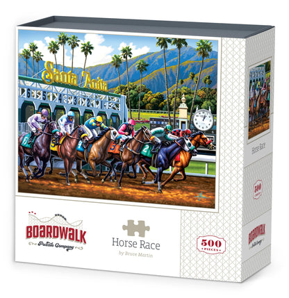 Boardwalk Horse Race 500 Piece Jigsaw Puzzle Country Western California Puzzles with Premium Box, Gift for Adults and Family 16"x20"