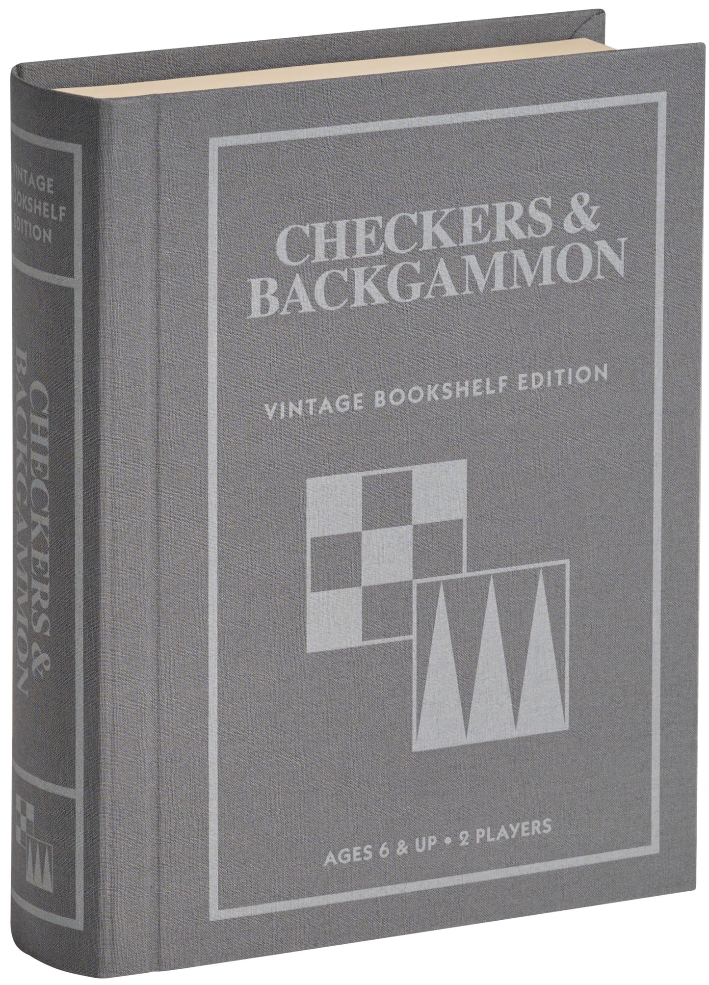 Checkers and Backgammon Vintage Bookshelf Edition by WS Game Company, Linen Wrapped Book Box & Slipcase - Reversible Board, Wooden Pieces - Checkers