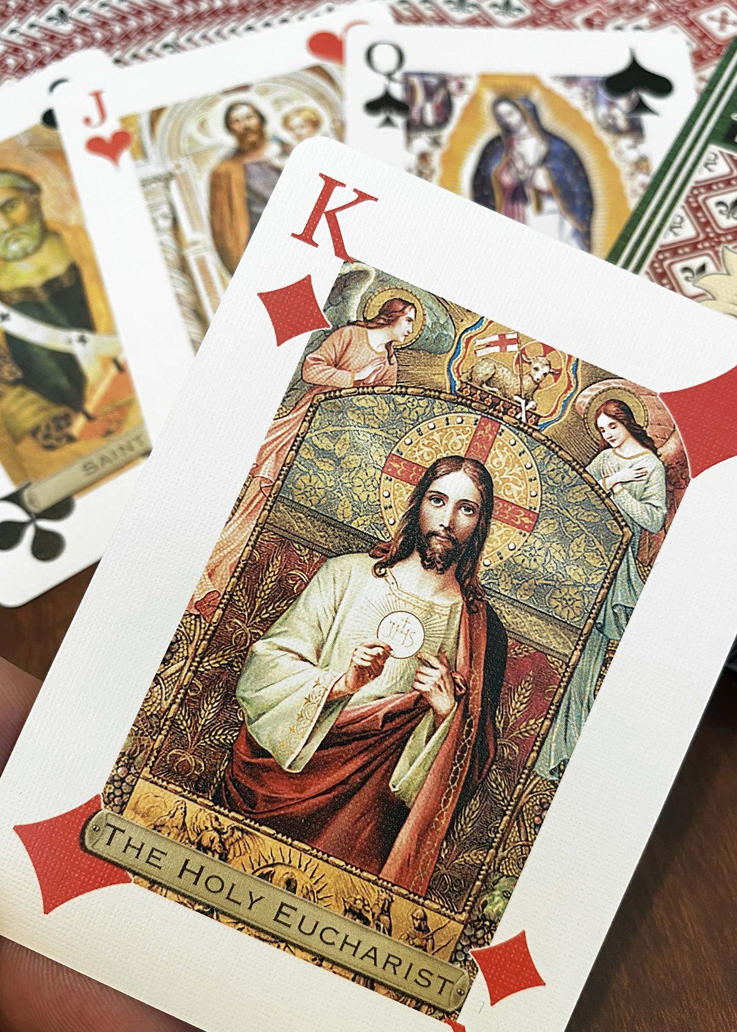 Holy Playing Cards Saints Edition - Catholic Religious Poker Deck with 55 Cards, QR Saint Bios, Holy Spirit Wilds - Faith Family Game & Gift