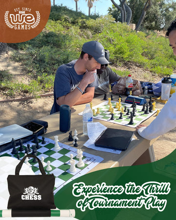WE Games Best Value Tournament Chess Set - Includes 34 Chessmen, Roll Up Green Vinyl Chess Board, Storage Bag for Pieces, Instructions and Equalizer