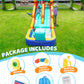 Doctor Dolphin Inflatable Water Slide with Dual Racing Slides, Mega 9-in-1 Water Park for Kids Backyard, Water Bounce House with Climbing Wall