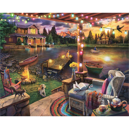 White Mountain 500 Piece Jigsaw Puzzle Lake Cabin Scenic, Summer Evening