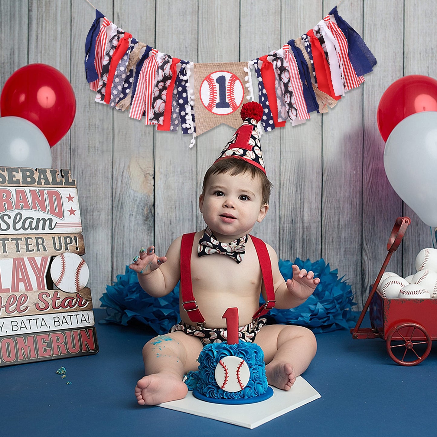 Baseball 1st Birthday Highchair Banner Boy - Boy's 1st Birthday Decorations, Cake Smash Outfit, High Chair Banner