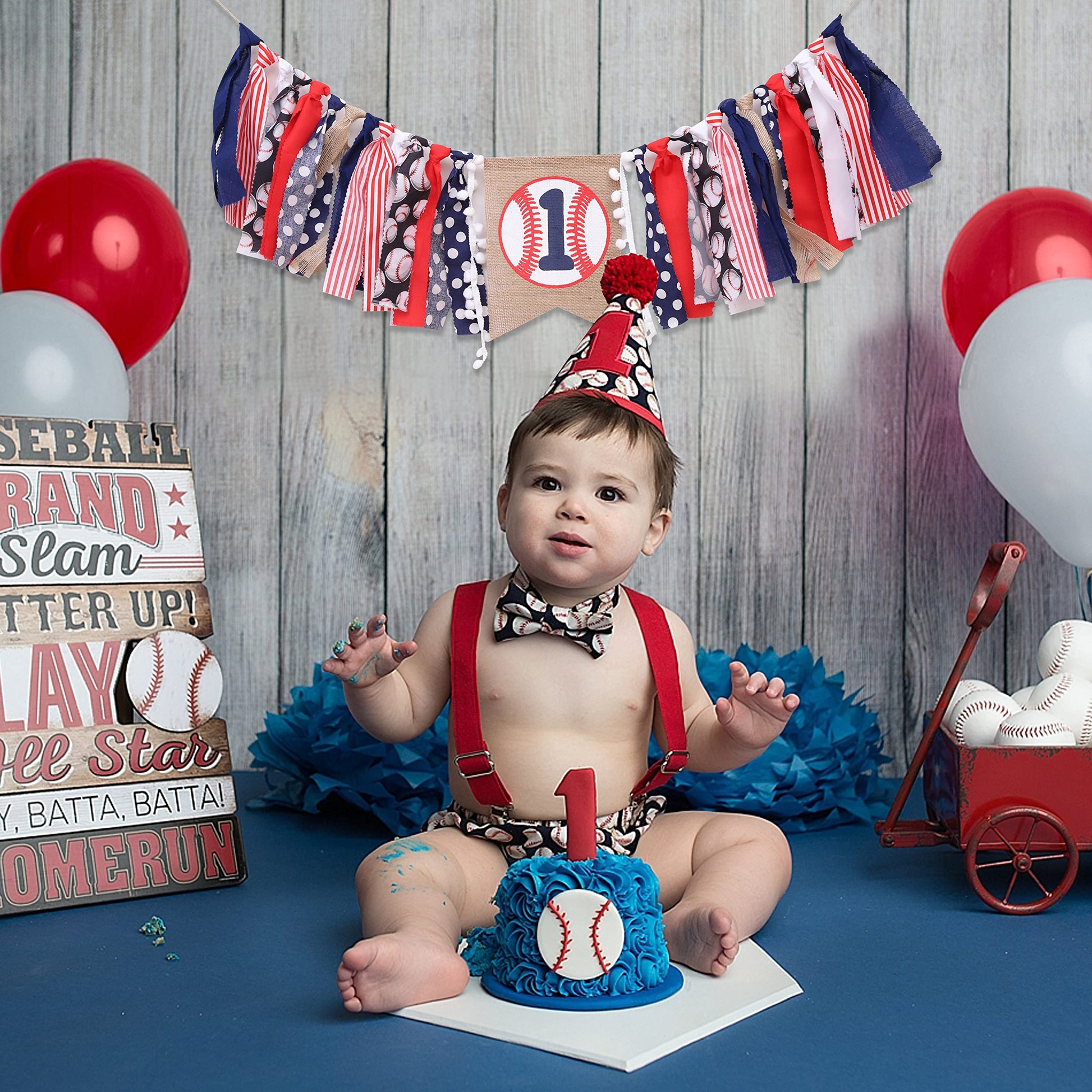 Baseball 1st Birthday Highchair Banner Boy - Boy's 1st Birthday Decorations, Cake Smash Outfit, High Chair Banner