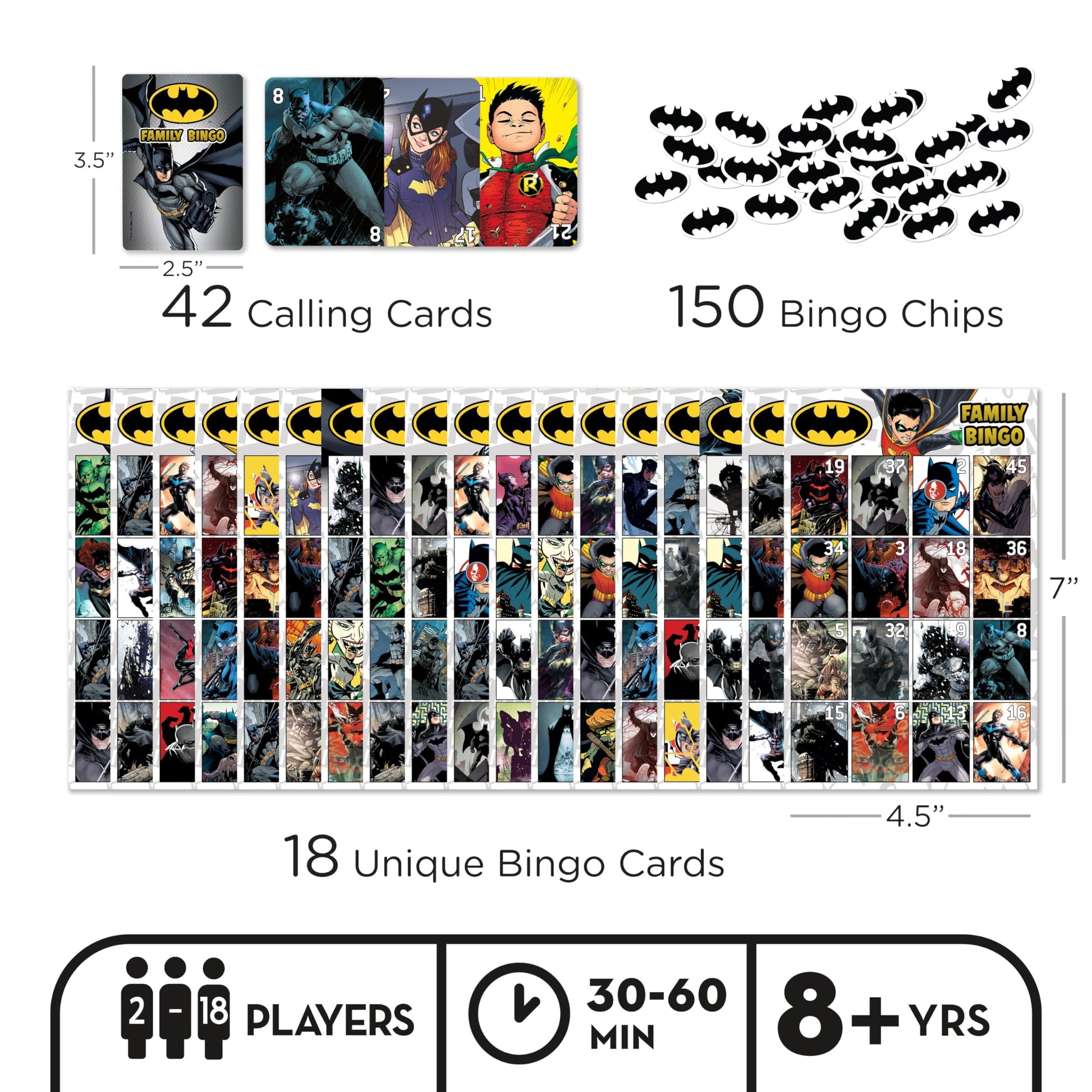 Aquarius DC Comics Batman Family Bingo Game, Superhero Party Board Game for Kids Teens Adults, Officially Licensed Batman Gift, Ages 8+
