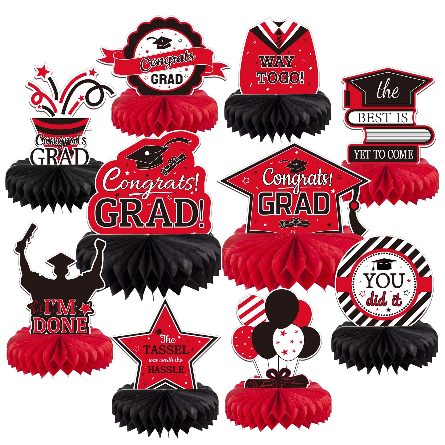 10PCS Graduation Decorations Class of 2026 Centerpieces, Congrats Grad Honeycomb Table Toppers for Graduation Party Favors, 2026 Graduation Party