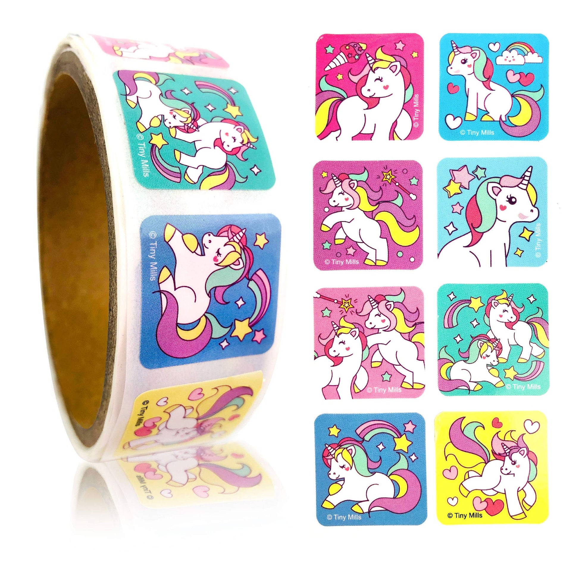 TINYMILLS Unicorn Stickers for Kids Party Favor Supplies Pack (1200 Stickers Total) Pack of 12 Sticker Dispensers with 100 Stickers/Dispenser Birthday