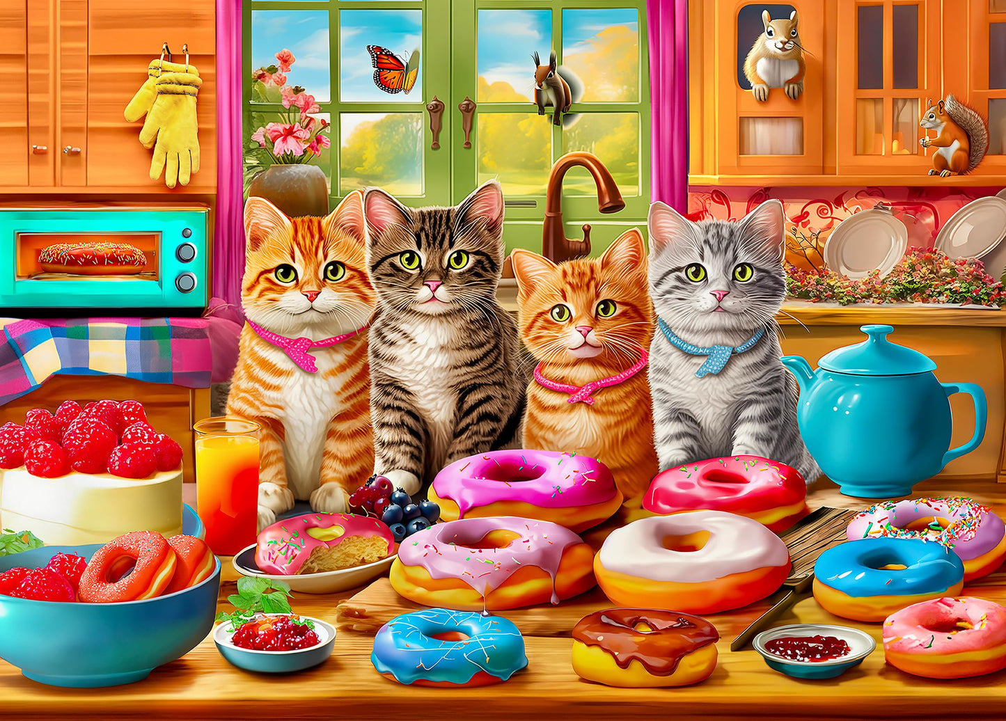 300 Piece Puzzles for Adults Kids Ages 6-8 8-12 - Kittens and Donuts