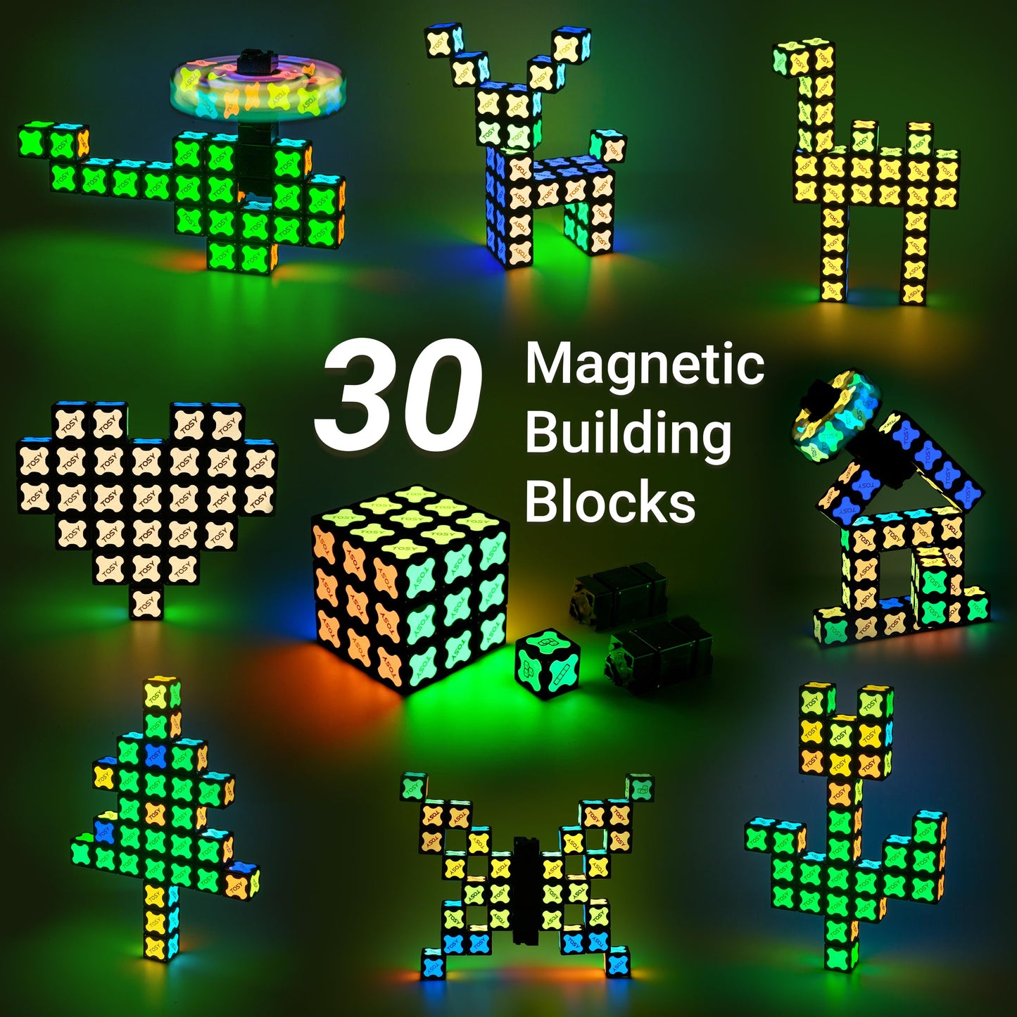 TOSY Magnet Cube 3x3 - 240 Magnets, 30 Blocks, 7in1 Toy: Puzzle Cube Game, Creative Building Blocks, Transformable Fidget Spinner, Infinity Cube