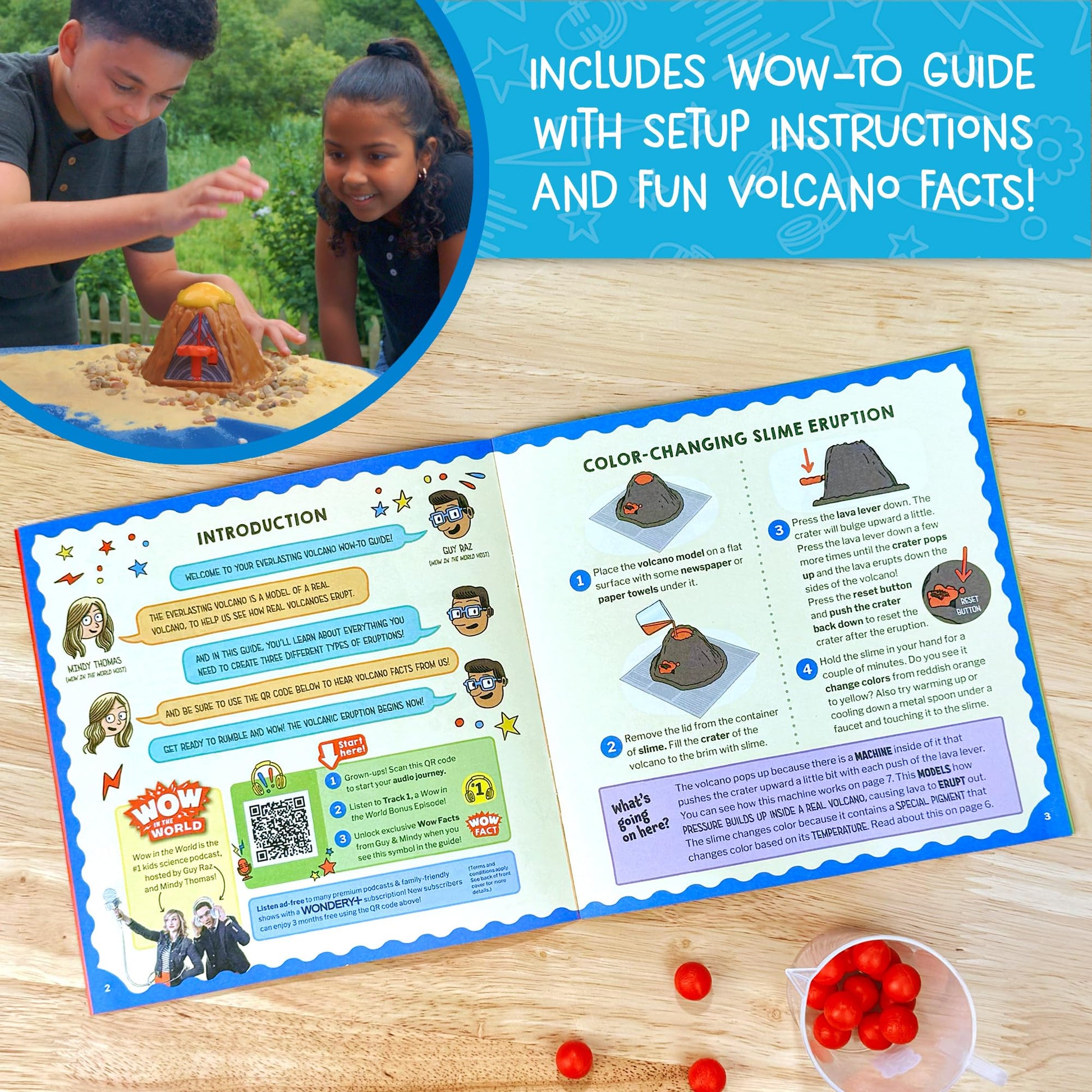 Wow in The World Everlasting Volcano | Erupt Your Volcano Again & Again, Slime Lava, Rubber Lava Rocks, Companion Audio Content, Bonus Reusable