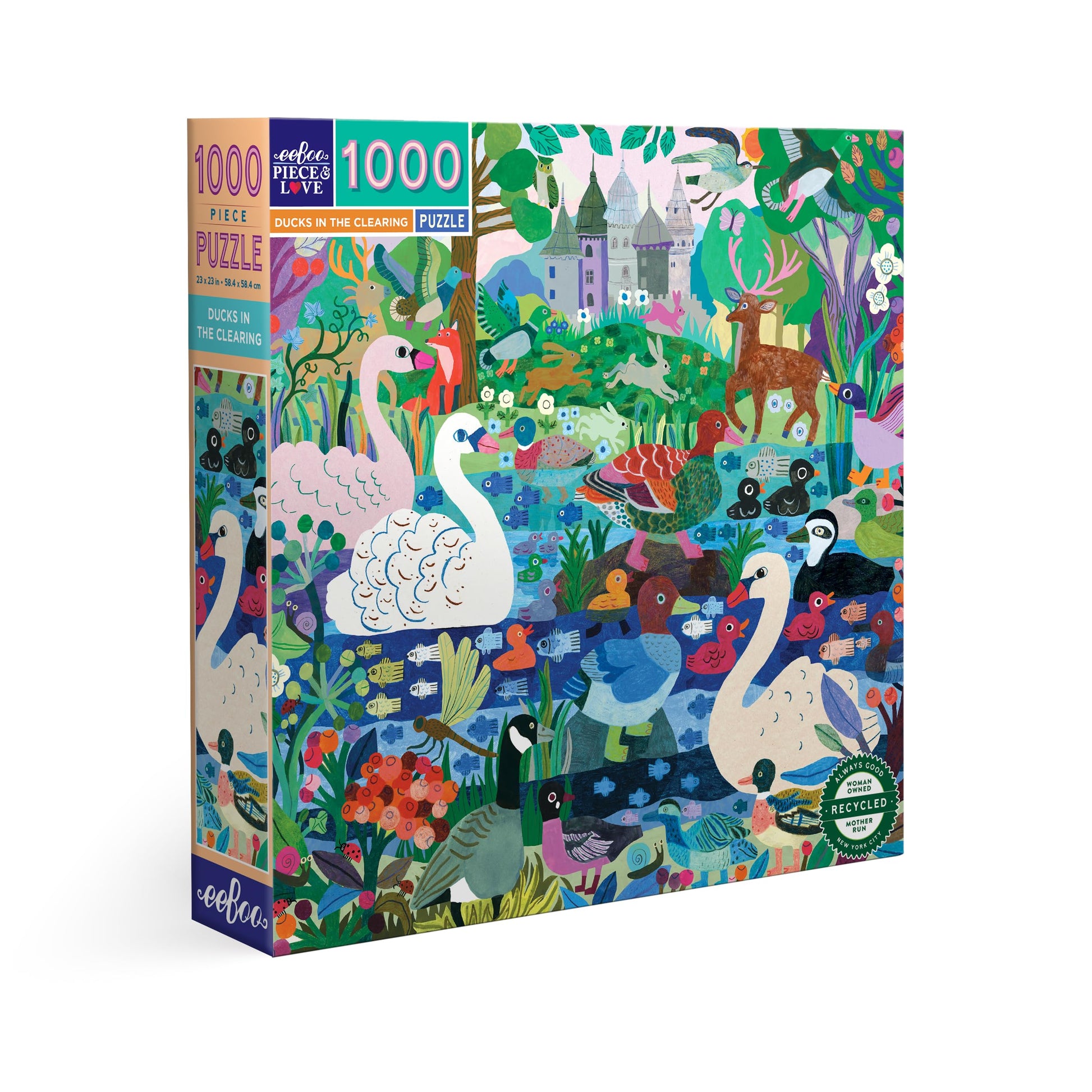 eeBoo Piece & Love: Ducks in The Clearing - 1000 Piece Puzzle - Adult Square Jigsaw, 23x23, Includes Image Reference Insert, Pieces