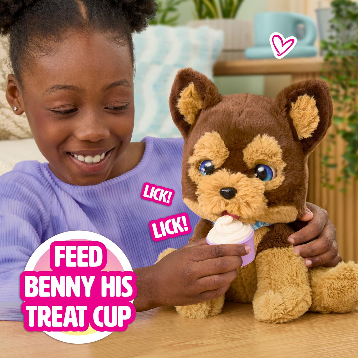 Just Play FurReal Benny the Kiss & Cuddle Pup Interactive Plush Toy, 10-Inch Brown Puppy with 30+ Sounds and Reactions, Treat Cup Accessory, Kids Ages
