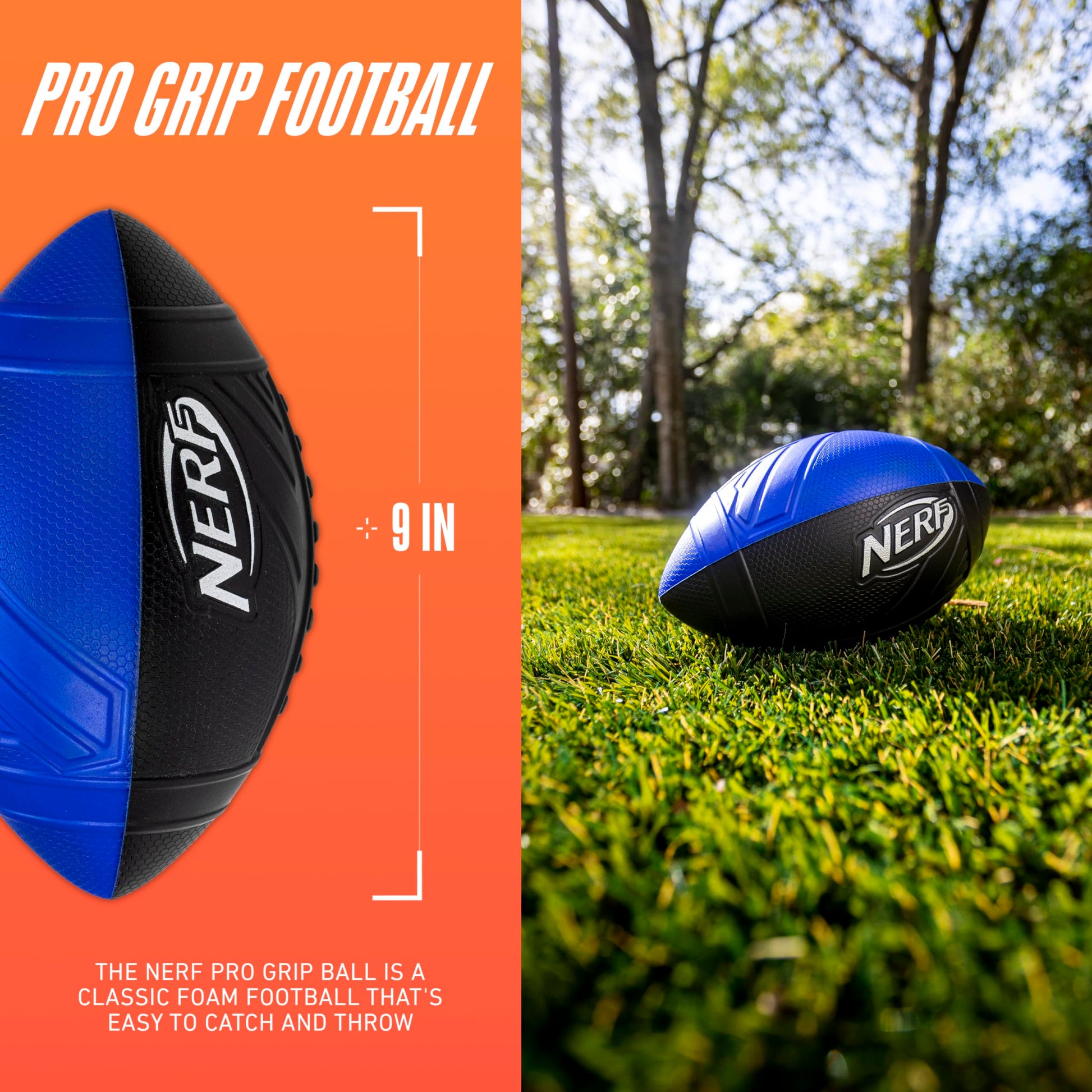 Franklin Sports NERF Pro Grip Youth Foam Football - Blue + Black
