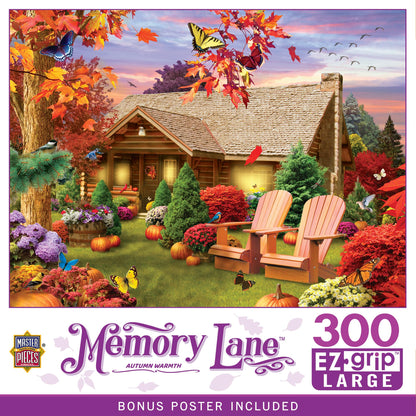 MasterPieces Thanksgiving Puzzles 300 Piece EZ Grip Jigsaw Puzzle, Autumn Warmth Fall Scene, Large Piece Design, Non-Glare Matte Finish, Eco-Friendly