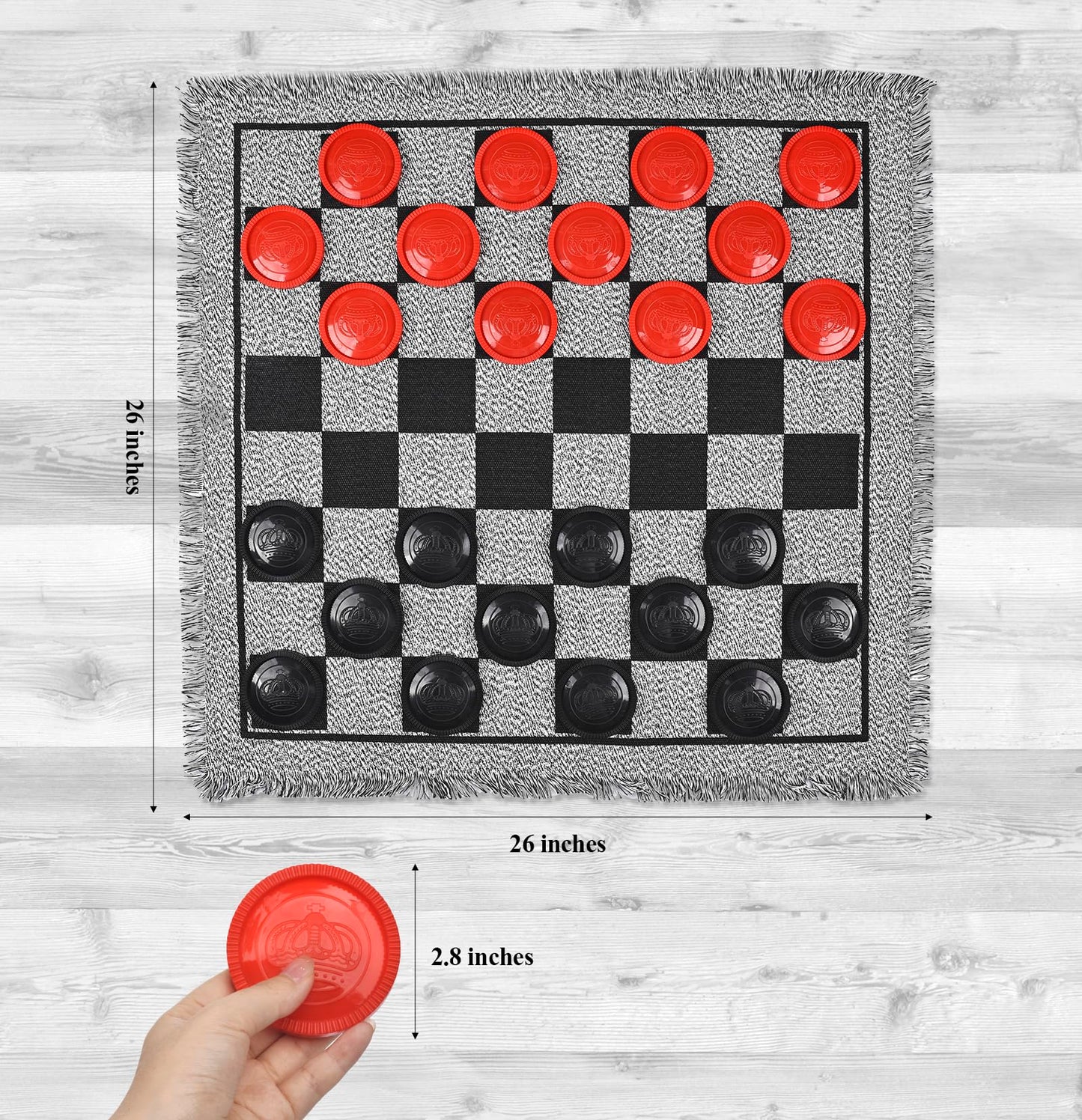 QuadPro Giant Checkers Board Game Set,3 in 1 Jumbo Tic Tac Toe Game,Classic Checkers Board Game for Kids & Adults,Large Checkers Rug Game Mat,Indoor