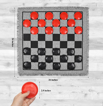 QuadPro Giant Checkers Board Game Set,3 in 1 Jumbo Tic Tac Toe Game,Classic Checkers Board Game for Kids & Adults,Large Checkers Rug Game Mat,Indoor