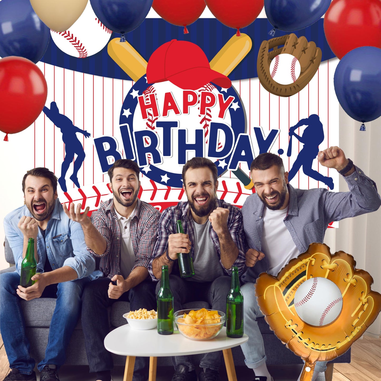 Baseball Party Decorations, Include Sport Themed Birthday Backdrop, Happy Birthday Banners, Baseball Balloons, Honeycomb Centerpiece