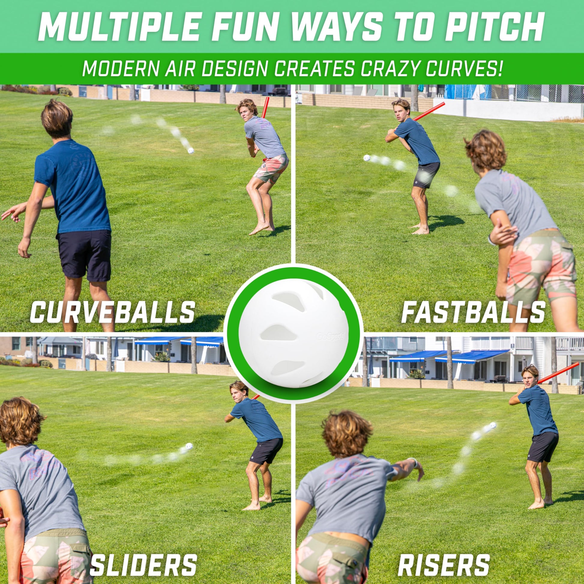 GoSports LotBall AIR Backyard Baseball Bat and Ball Set - Plastic Baseball Game for Kids