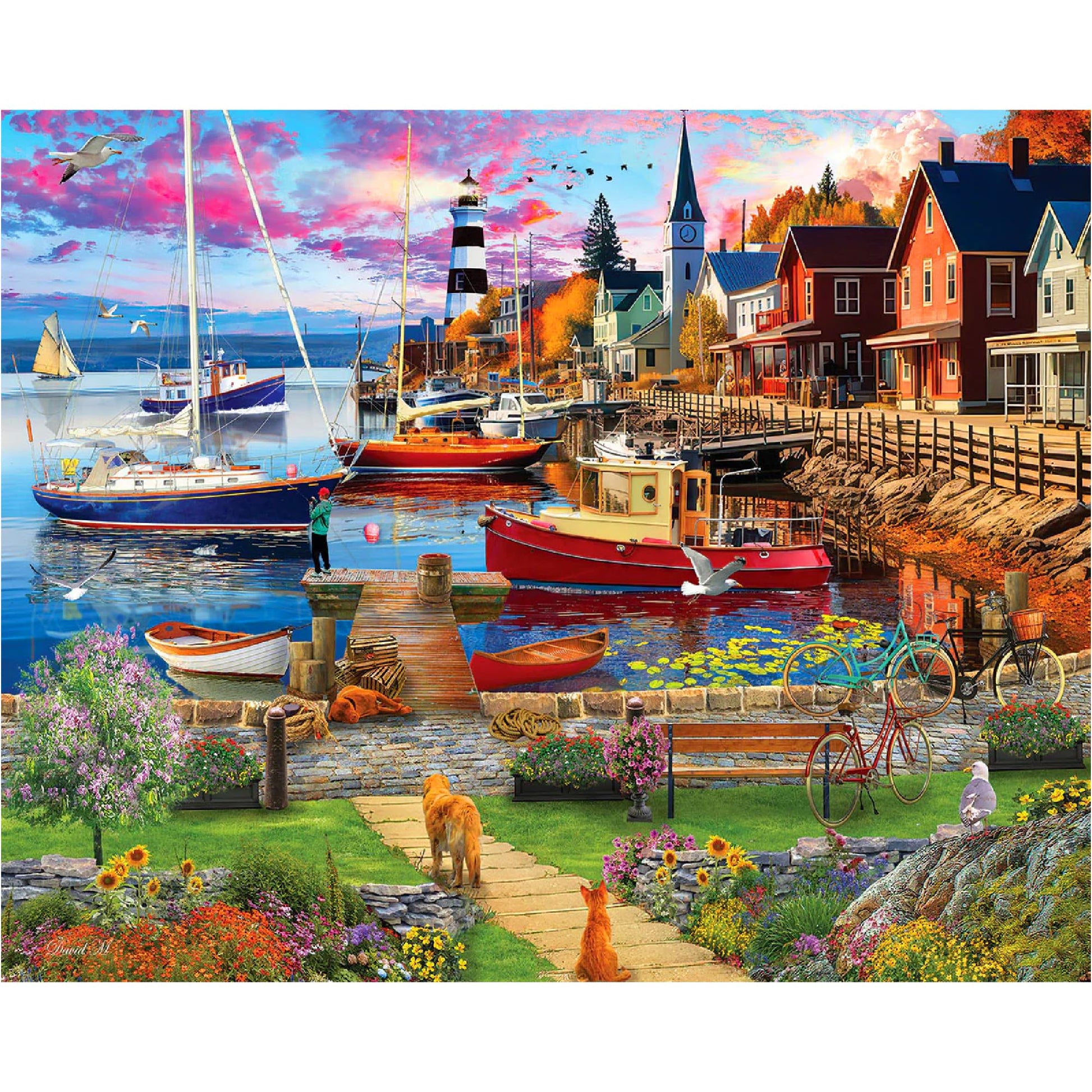 White Mountain 1000 Piece Jigsaw Puzzle Scenic Coastal Summer, Boat Harbor